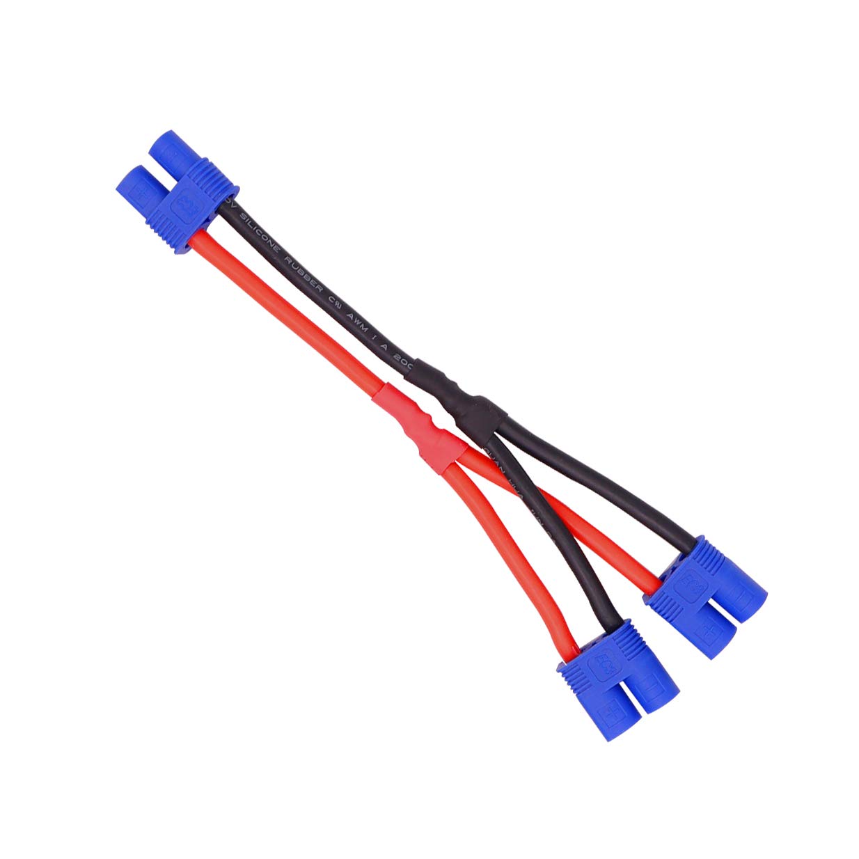 Parallel Y-Harness Adapter EC3 Connector - 12AWG 10cm Silicone Wire - 1 Male to 2 Female Connectors for RC Car, Truck, Boat Lipo Battery Connection - Perfect for Power Distribution in RC Models and DIY Electronics Projects