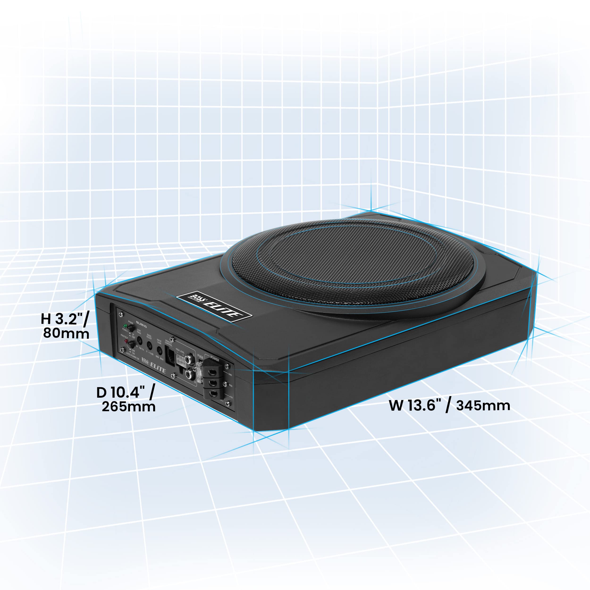 BOSS Audio Systems SLIM10 Elite Series 10 Inch Powered Car Subwoofer - Slim Low Profile Design, Wireless Remote Control, Built-in Amplifier, Under Seat Installation - Perfect for Trucks, SUVs and Compact Cars