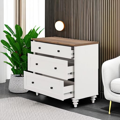 WAMPAT 3-Drawer Dresser for Bedroom - White Mid Century Modern Wooden Chest of Drawers - Kids Dresser & Storage Organizer for Nursery, Living Room, Hallway - Perfect for Clothes, Toys & Home Organization
