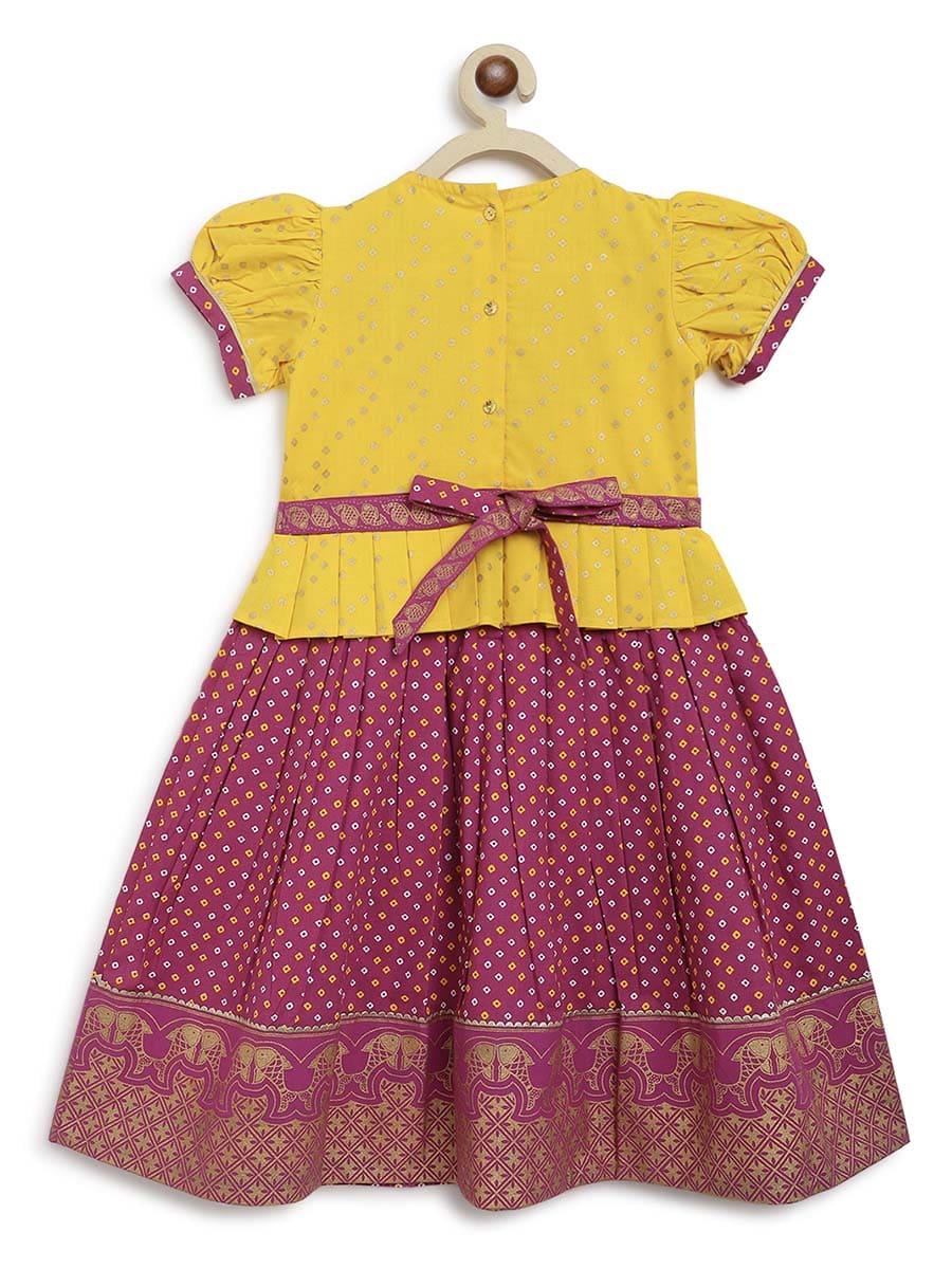 Purple Bandhani Pattu Pavadai for Girls | Traditional Indian Silk Skirt | Perfect for Festivals, Weddings & Cultural Events