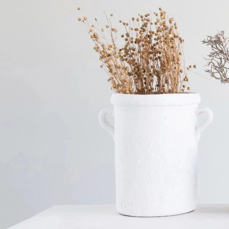 Distressed Coarse White Terracotta Crock with Handles - Rustic Farmhouse Kitchen Storage for Bread, Fruit & Decor | Perfect for Farmhouse, Cottage & Vintage Style Homes