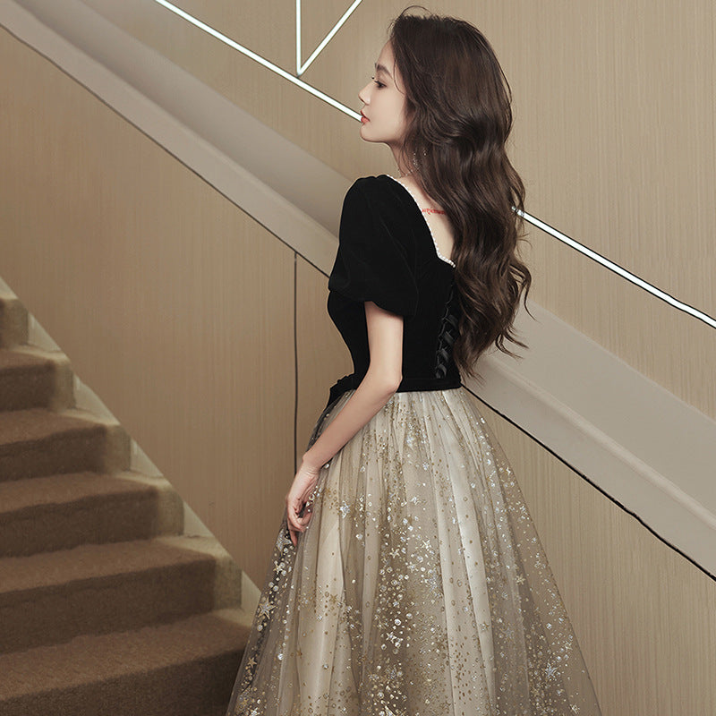 Elegant A-Line Short Sleeve Long Prom Dress - Shiny Evening Party Gown for Women | Perfect for Homecoming, Formal Dances & Special Occasions