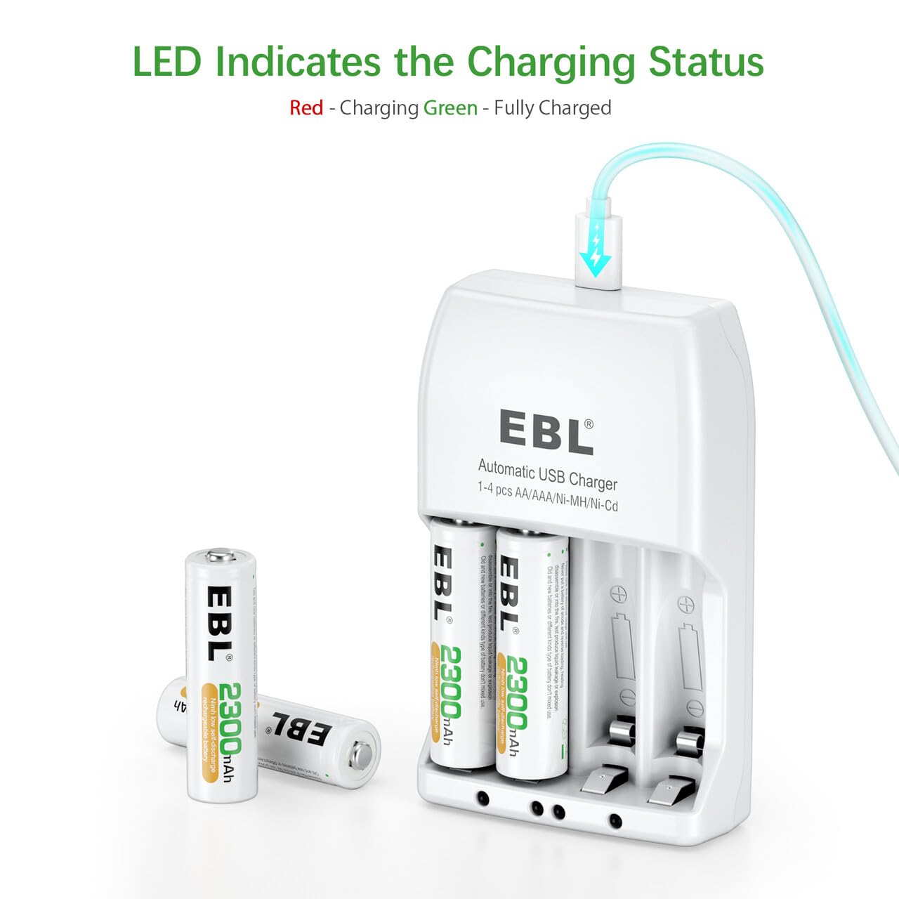 EBL AA Rechargeable Batteries 2300mAh High Capacity - 8 Pack with 916 Battery Charger Combo Set | Perfect for Cameras, Flashlights, Toys & Electronic Devices