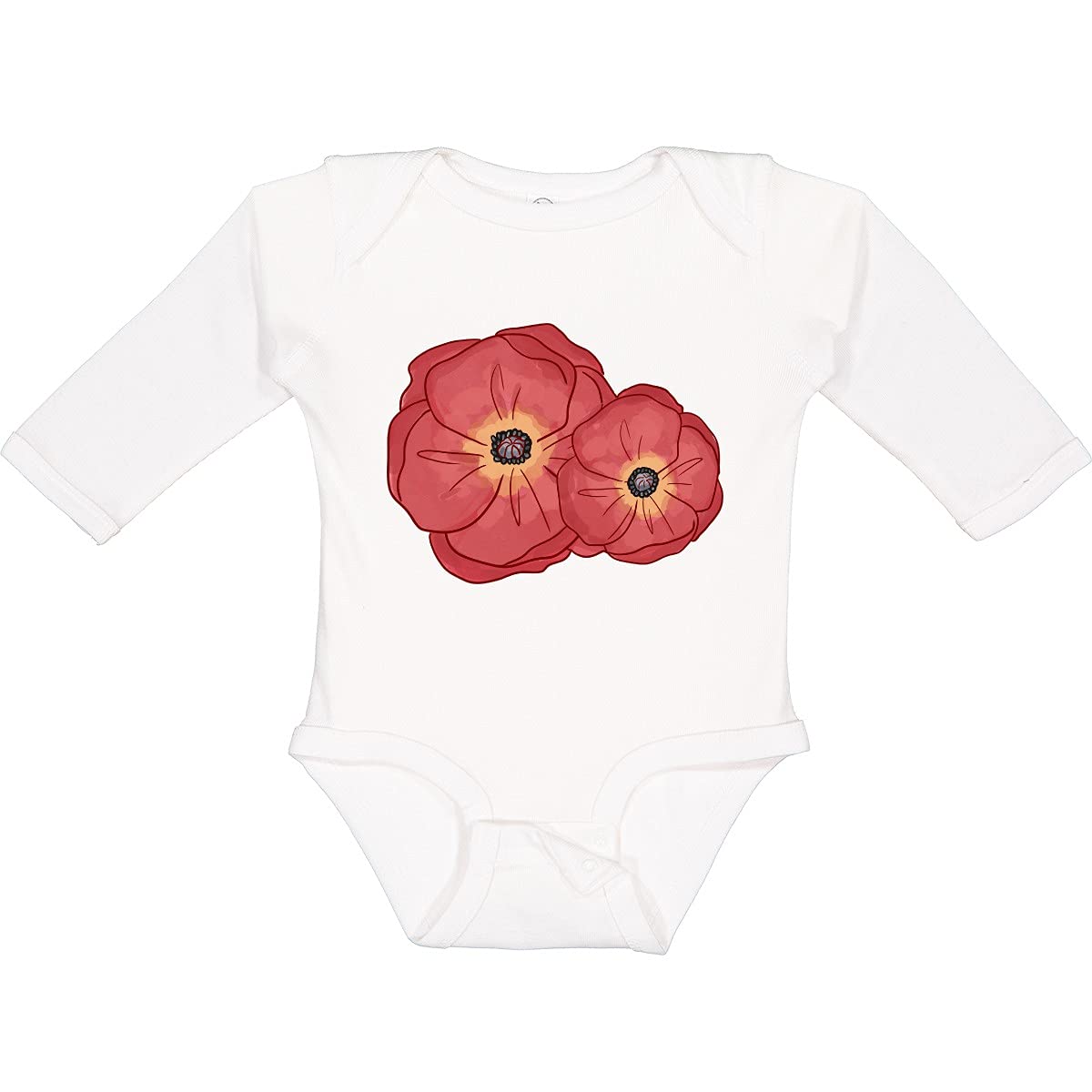 Inktastic Women's Red Poppy Flowers Long Sleeve Creeper Baby Bodysuit - Soft Cotton Infant Romper for Newborns, Photo Shoots & Special Occasions