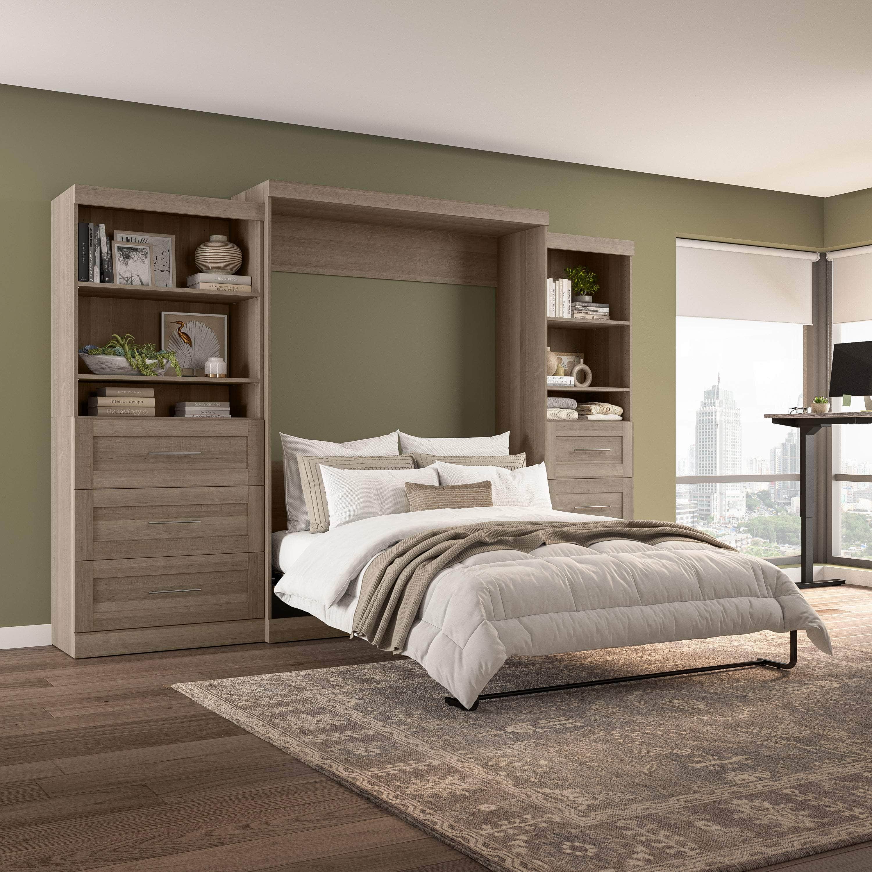 Pur Queen Murphy Wall Bed with 2 Storage Units & Drawers (126