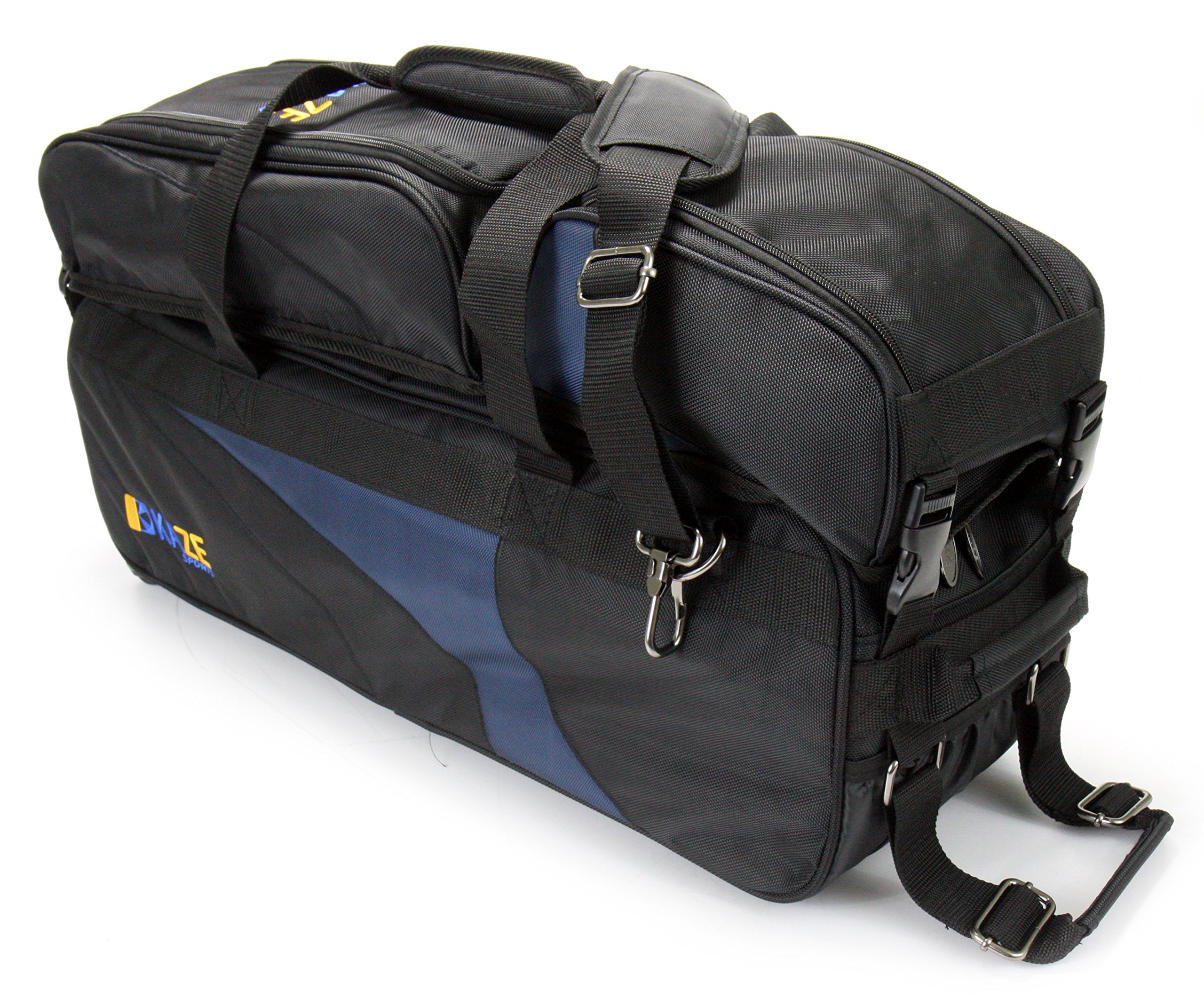 KAZE SPORTS 3 Ball Deluxe Bowling Tournament Roller Tote with Detachable Shoe & Accessory Bag - Heavy Duty Bowling Bag for League Play & Travel