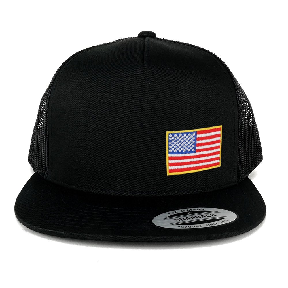 Flexfit Oversize XXL Snapback Hat with USA Flag Patch - 5 Panel Flatbill Mesh Baseball Cap for Men & Women - Perfect for Outdoor Sports, Casual Wear & Patriotic Events
