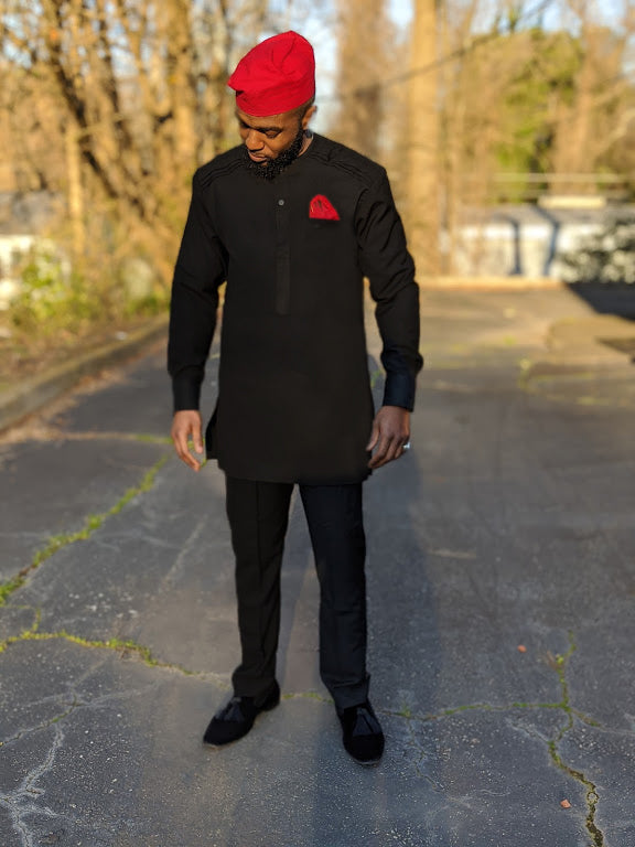 Stylish All Black African Senator Dashiki Suit with Matching Pants | Traditional & Modern African Wear for Men | Perfect for Weddings, Cultural Events & Special Occasions