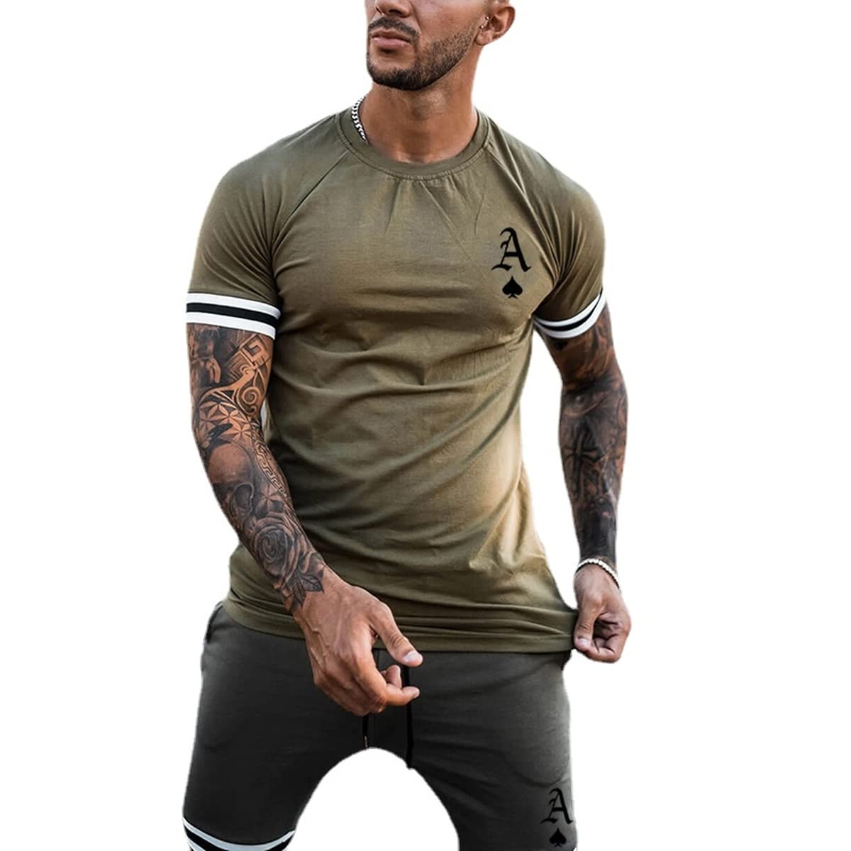 MARLLCO Men's Summer Tracksuit Set - 2 Piece Short Sleeve Graphic T-Shirt & Athletic Shorts with 3D Poker Print - Lightweight Gym & Sports Outfit for Running, Workout, and Casual Wear