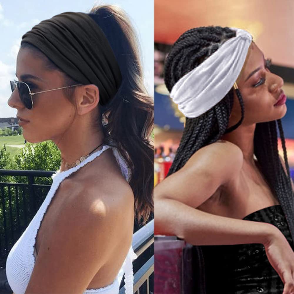 7'' Extra Wide Non-Slip Boho Headbands for Women - Fashion Knotted Yoga & Workout Head Wraps - African Hair Accessories for Gym, Running, and Everyday Style