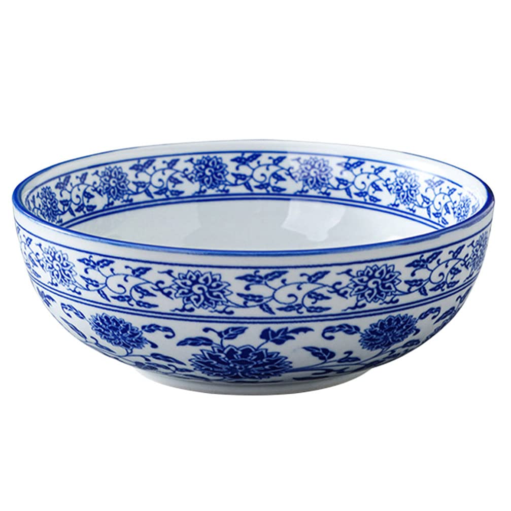 Blue and White Porcelain Bowl - Chinese Style Ceramic Serving Bowl for Noodles, Soup, Salad, Pasta, Rice, Porridge & Fruits | Elegant Dining & Kitchen Decor | Perfect for Asian Cuisine, Home Serving & Restaurant Use