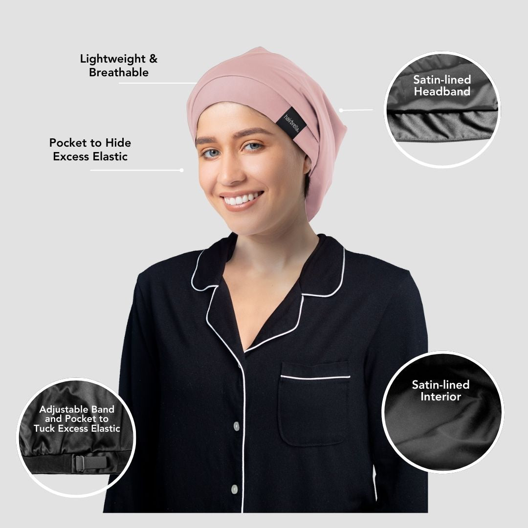 Satin Lined Sleep Cap for Natural Hair - Hairbrella Silk Bonnet for Curly & Afro Hair - Nighttime Hair Protection for Women & Men - Perfect for Bedtime & Travel