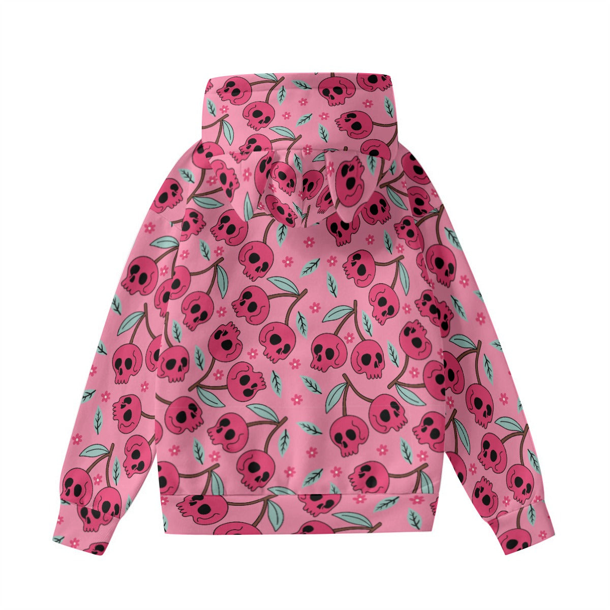 Cherry Skulls Hoodie With Cat Ears - Cute Gothic Streetwear for Women | Perfect for Cosplay, Halloween & Alternative Fashion