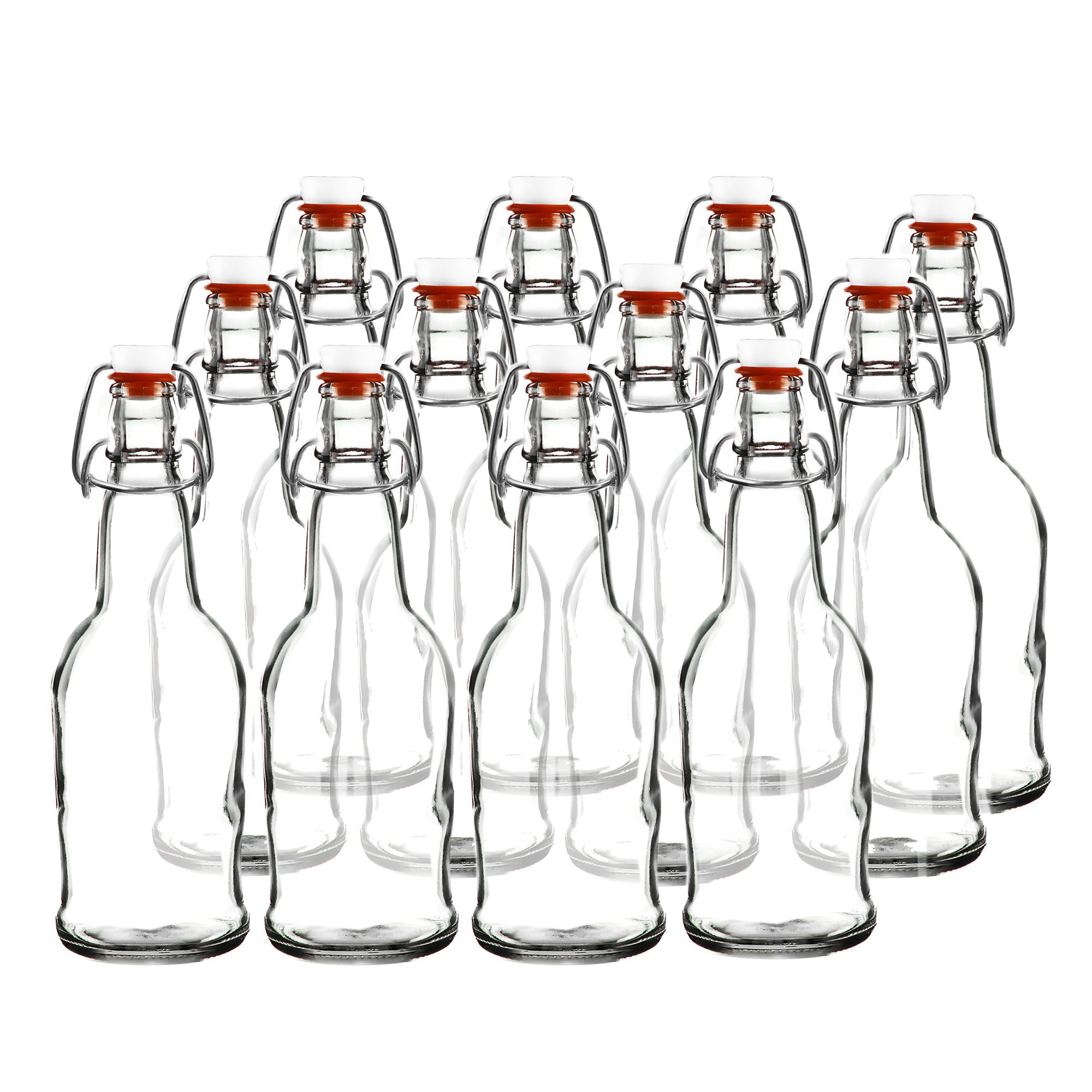 EZ Cap 16 oz Clear Flip Top Beer & Kombucha Bottles - 12 Pack with Original Cherry Blossom Hardware - Reusable Mason Jar Bottles for Home Brewing, Fermenting & Craft Beverages