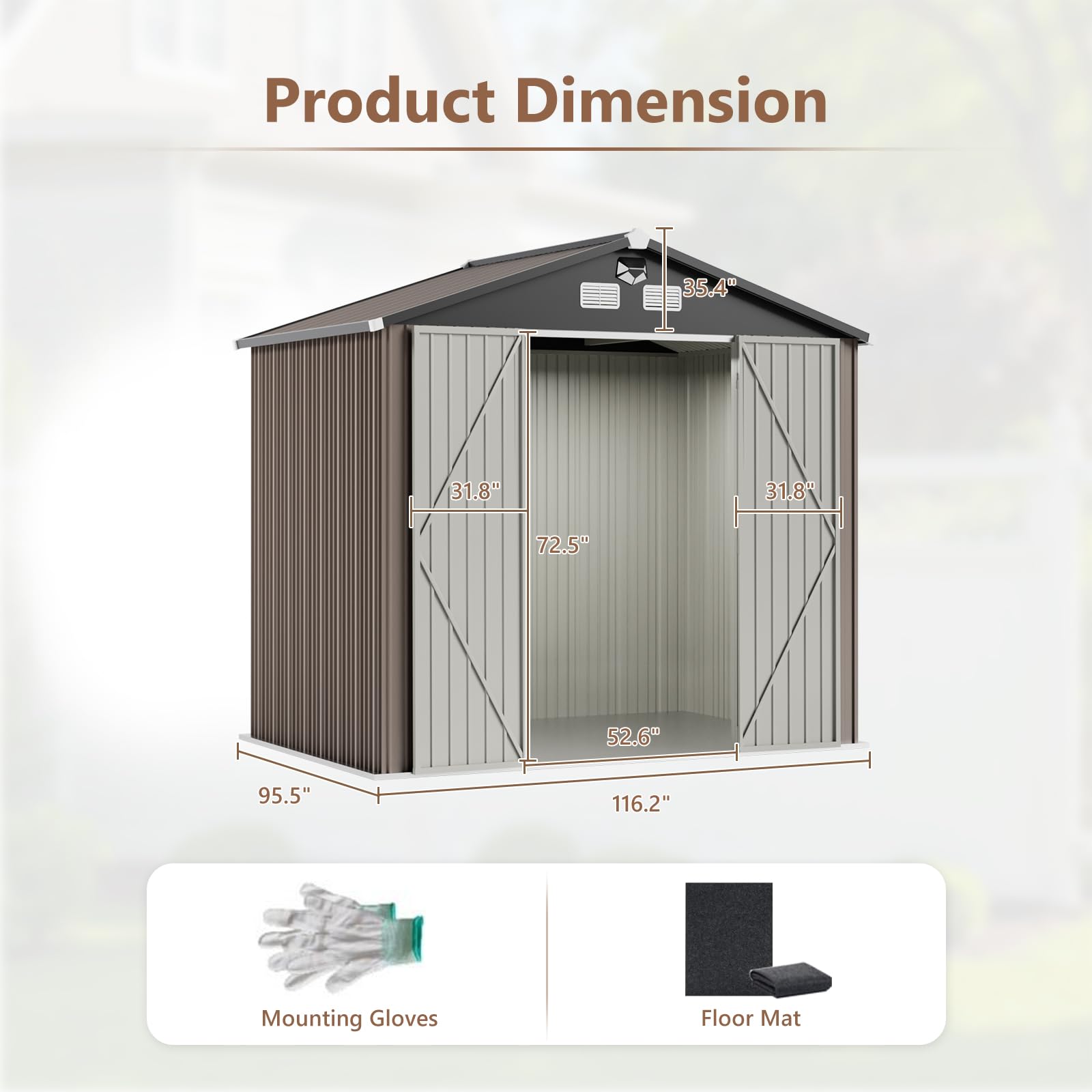 10x8 FT Outdoor Metal Storage Shed - Waterproof Garden Tool Shed with Lockable Doors & Air Vent | Durable Backyard Storage Building for Lawn Equipment, Gardening Tools & Seasonal Items