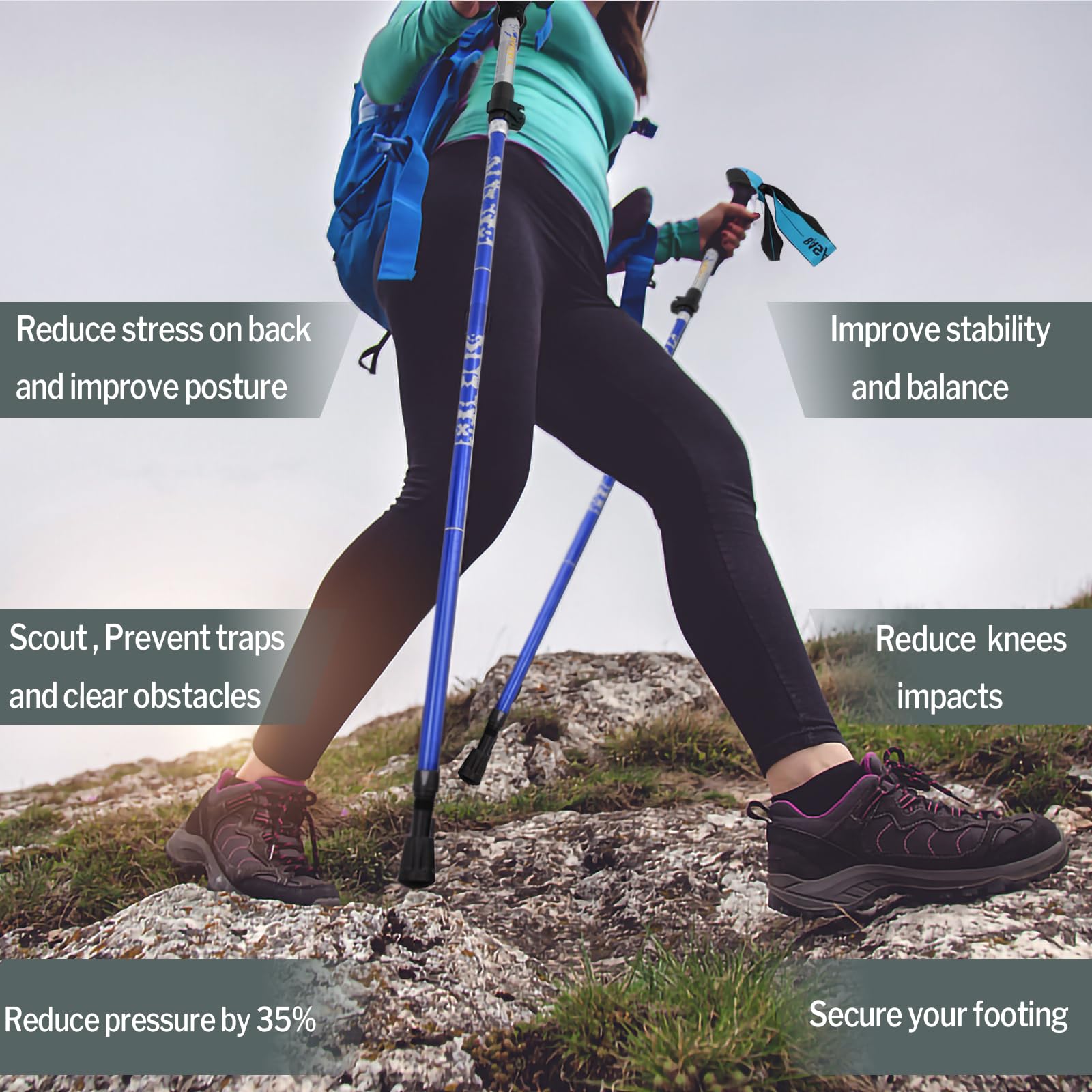 Lightweight Collapsible Trekking Poles - Aluminum Hiking Sticks for Men & Women, Adjustable Folding Walking Sticks (2 Pack) - Perfect for Mountain Climbing, Backpacking & Outdoor Adventures
