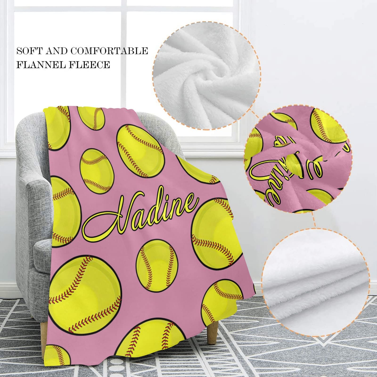 Personalized Softball Pattern Fleece Throw Blanket - Custom Name Blanket for Men & Women, 50x60 Inch - Cozy Gift for Birthday, Wedding & Sports Fans | Perfect for Game Nights, Bedroom Decor & Thoughtful Presents