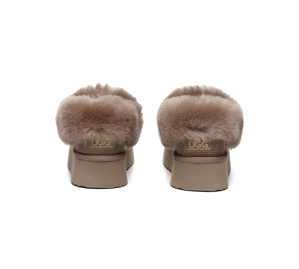 Australian Shepherd® Women's UGG Slippers - Genuine Sheepskin Wool Collar Ankle Boots with Platform Sole | Cozy Indoor/Outdoor House Shoes for Winter Comfort