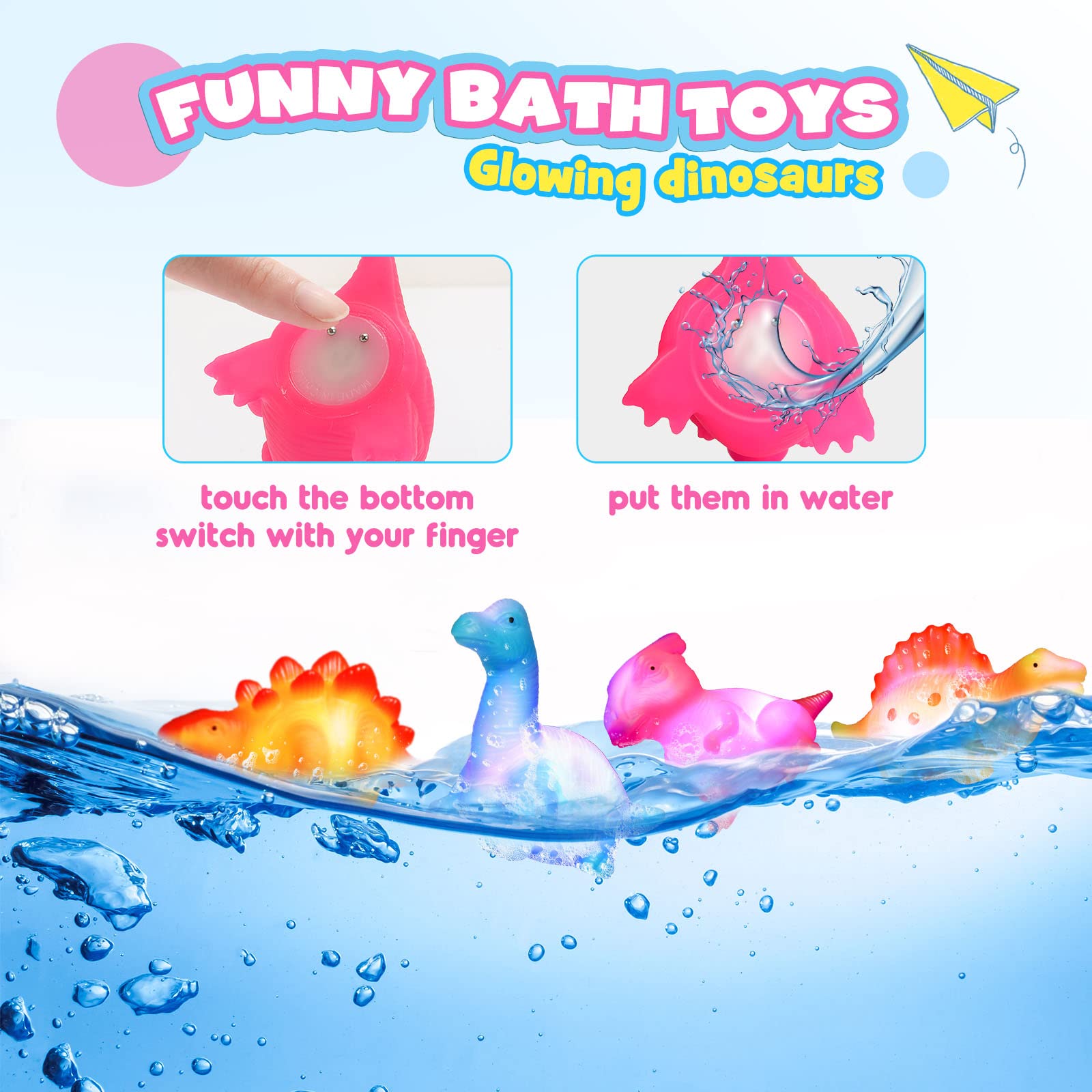 Dinosaur Bath Toys for Toddlers 1-5 Years - Floating Water Play Set for Baby Boys & Girls - Fun Pool, Sand & Bathtub Toys for Kids | Perfect for Swimming, Splashing & Sensory Play