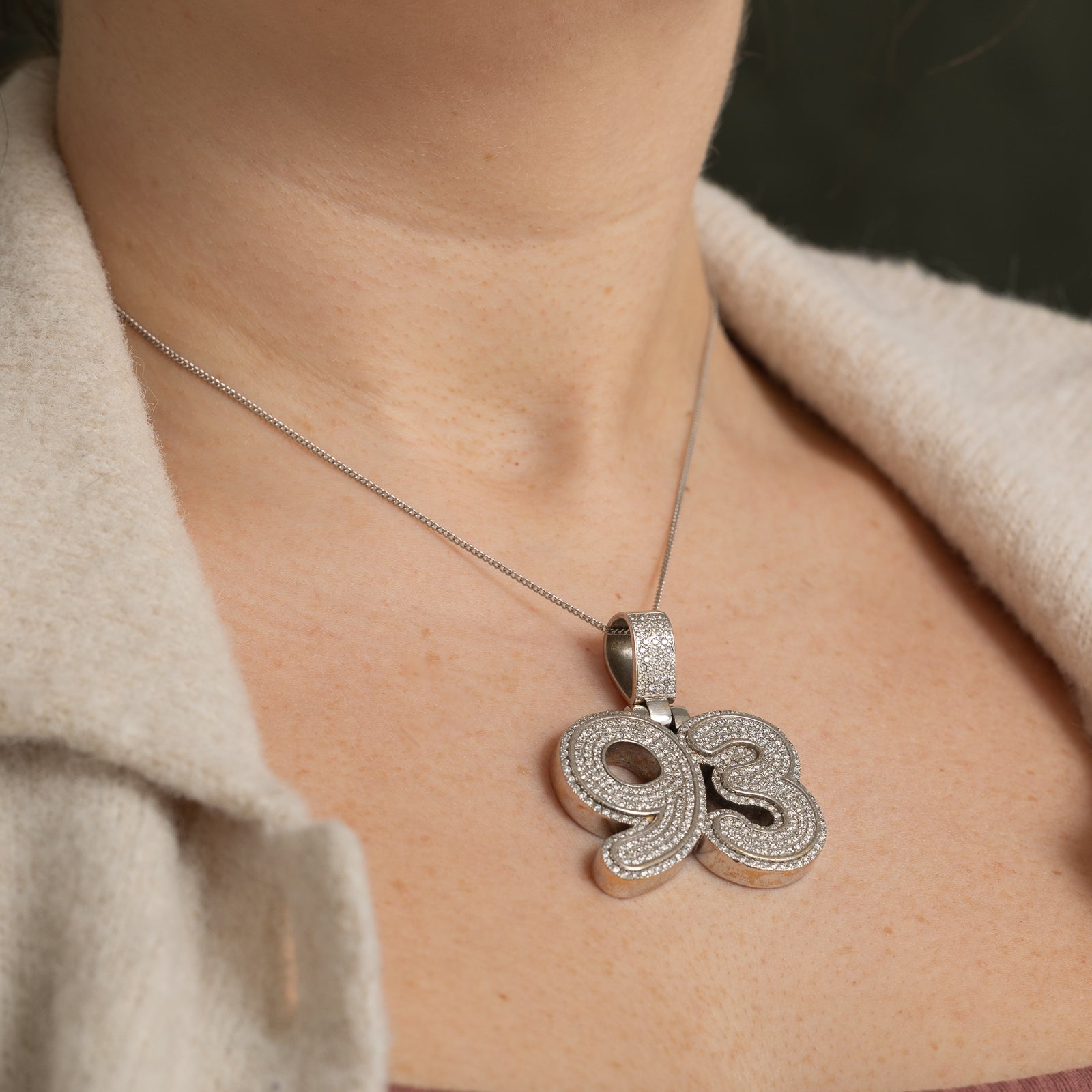 Pavé Set Diamond '93' Chunky Pendant Necklace - 4.60ctw Genuine Diamond Jewelry for Women | Perfect for Anniversary, Birthday & Special Occasion Gifts
