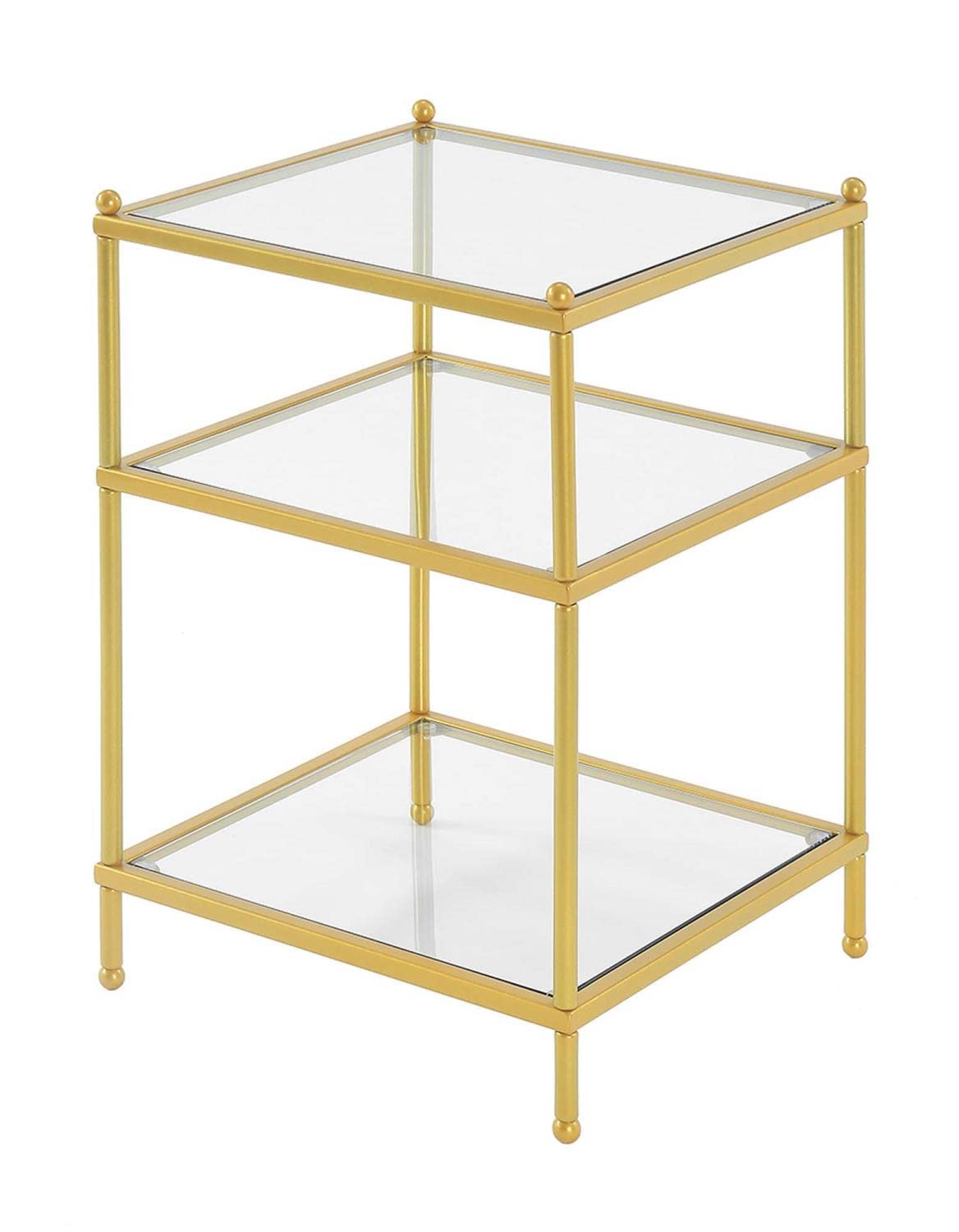 Convenience Concepts Royal Crest End Table - Clear Glass Top with Gold Metal Frame | Modern Side Table for Living Room, Bedroom & Office Decor