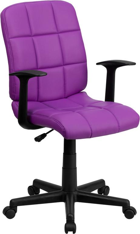 FLASH Clayton Mid Back Black Quilted Vinyl Swivel Task Office Chair with Arms - Ergonomic Desk Chair for Home Office, Computer Workstation & Conference Room