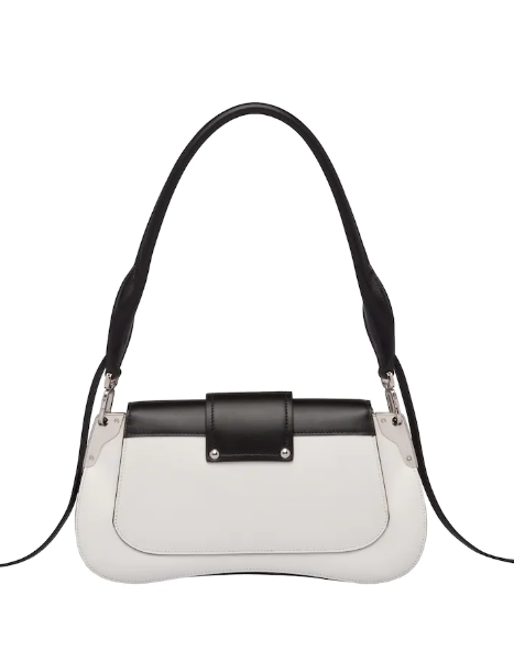 Prada Sidonie Genuine Leather Shoulder Bag for Women - White & Black Luxury Handbag | Perfect for Work, Travel & Evening Events