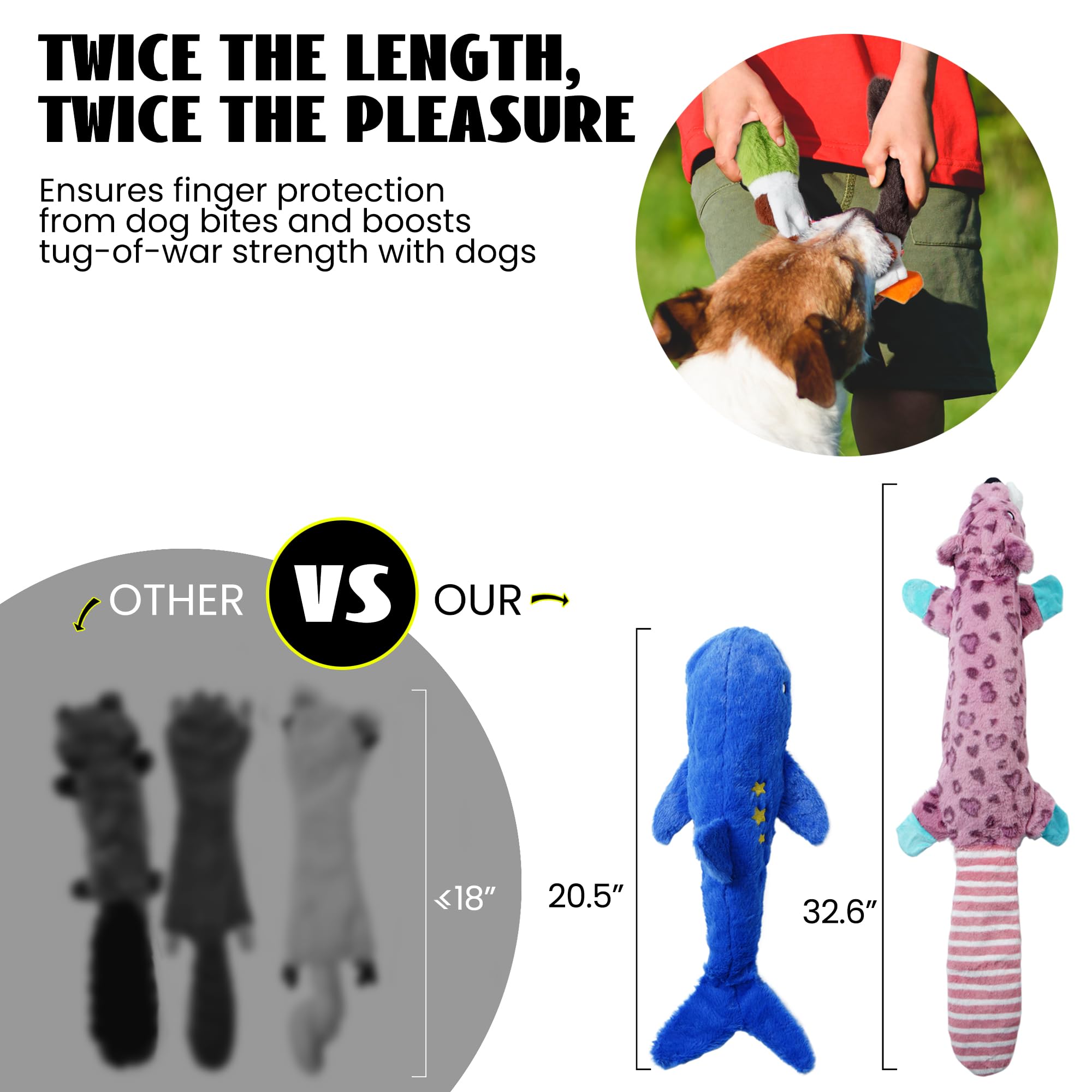 2-in-1 No Stuffing Crinkle Dog Toys with Soft Durable Fabric - Holds Water Bottles, 2 Extra Long & 3 Regular Size Stuffless Chew Toys - Squeaky Interactive Toys for Small to Large Dogs - Perfect for Indoor Play, Outdoor Fetch & Training Rewards