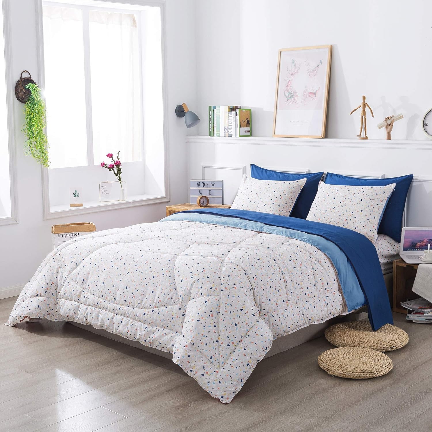 KASENTEX 5-Piece Super Soft Easy-Wash Twin Size Bed in a Bag Set - Grey Comforter, Flat Sheet, Fitted Sheet, Pillowcase & Sham for Boys, Girls, Teens & Kids | Perfect for Kids' Bedrooms, Sleepovers & Dorm Rooms