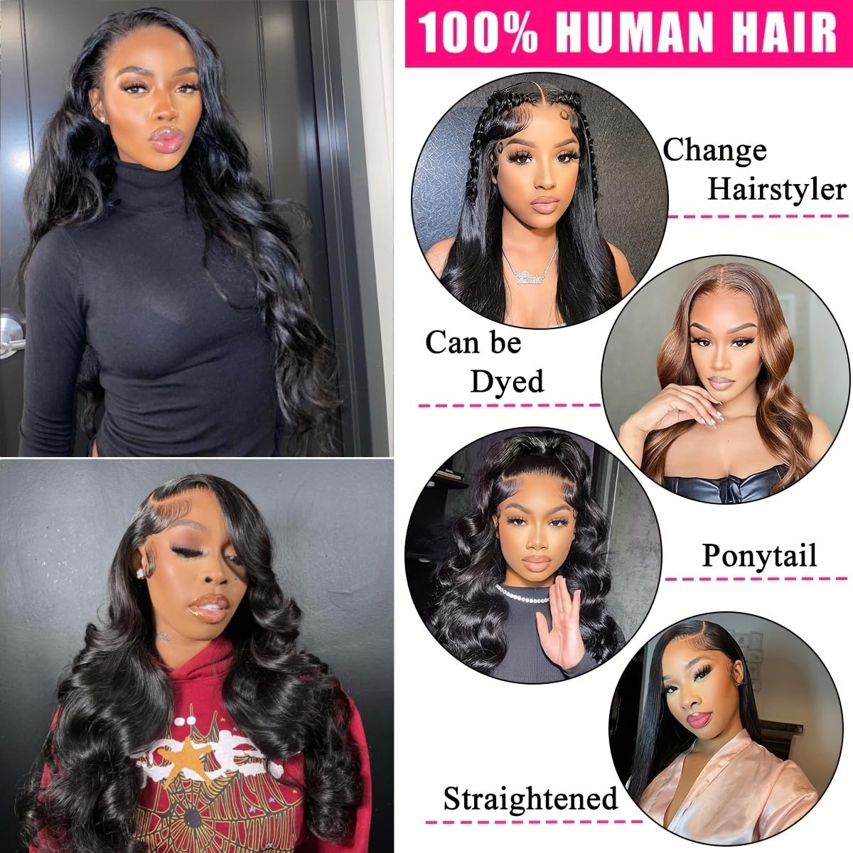 13x6 HD Lace Front Wig Human Hair - 220% Density Body Wave Pre-Plucked Wig for Black Women - 28 Inch Long Black Human Hair Wig with Natural Hairline - Perfect for Daily Wear, Parties and Special Occasions