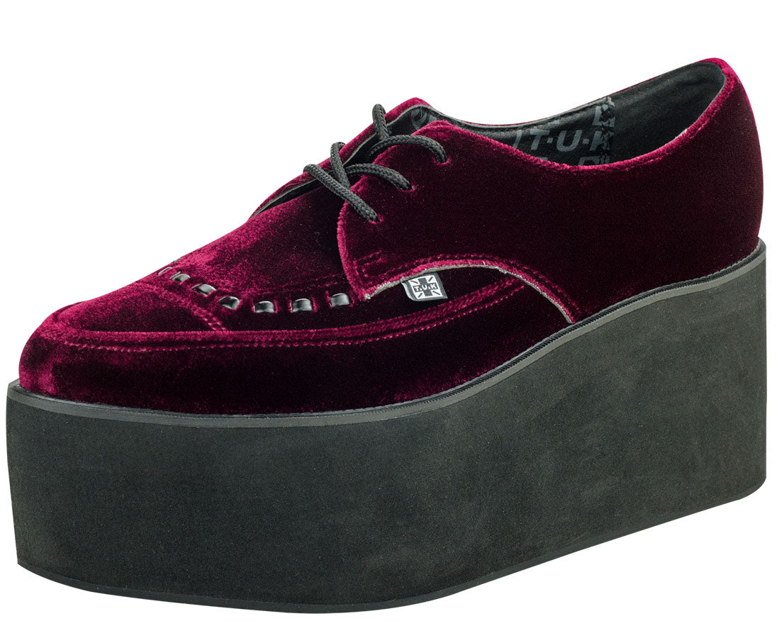 T.U.K Burgundy Viva Eva 3x Stack Pointed Creeper Shoes - Vintage Punk Rock Platform Boots for Women - Perfect for Concerts, Gothic Fashion & Alternative Style Outfits