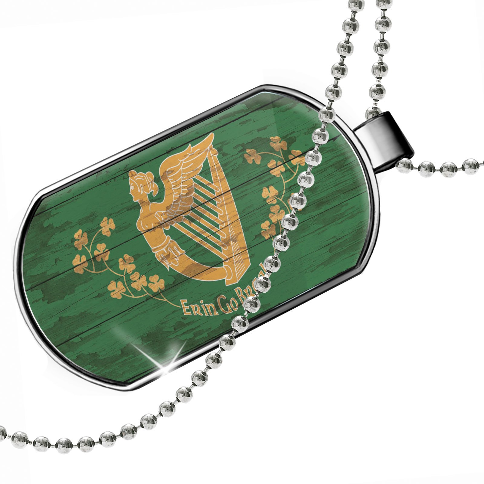 Erin Go Bragh Ireland Forever Dog Tag Necklace - Wooden Flag Pendant for St. Patrick's Day & Irish Pride - Perfect for Irish Heritage Gifts & Celtic Jewelry Lovers