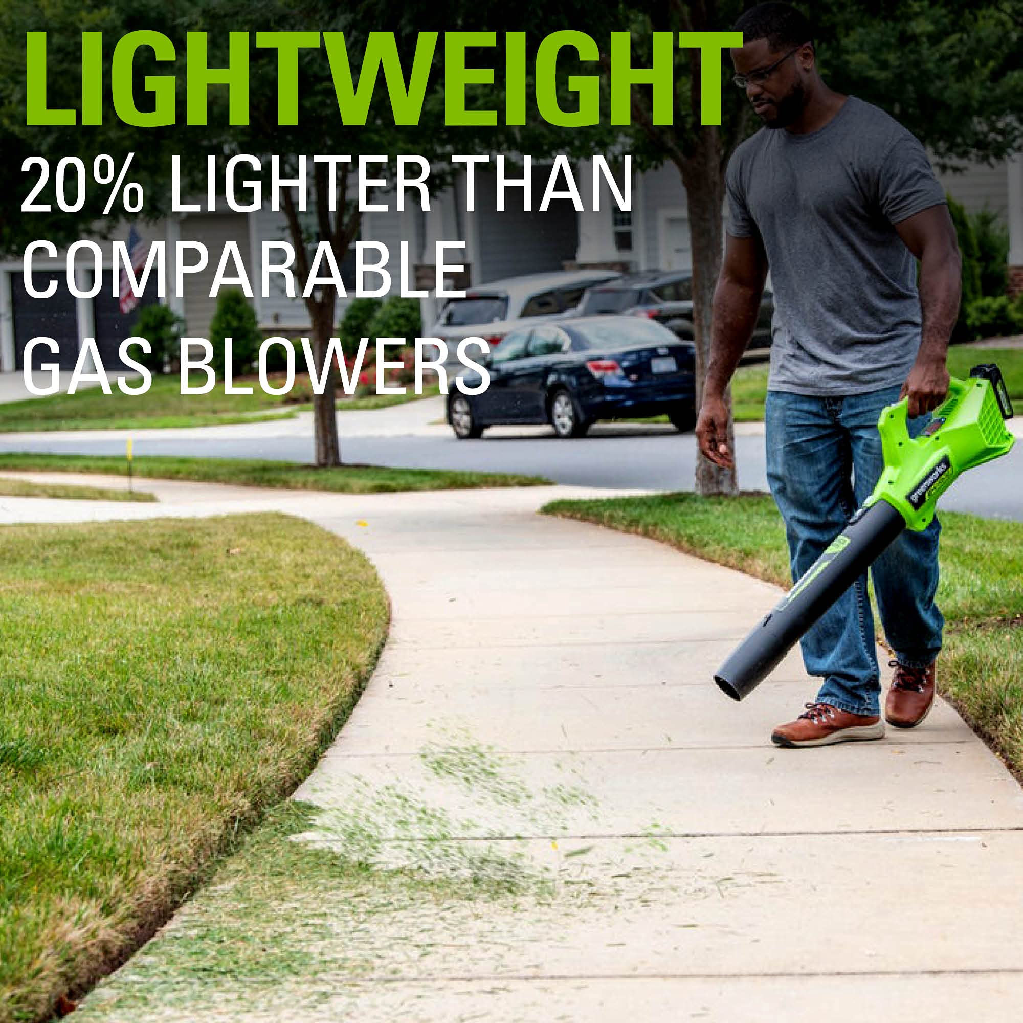Greenworks 24V Cordless Axial Leaf Blower - 90 MPH, 320 CFM, 125+ Tool Compatible with 2.0Ah Battery & Charger Included - Perfect for Yard Cleaning, Driveway Clearing, and Outdoor Maintenance
