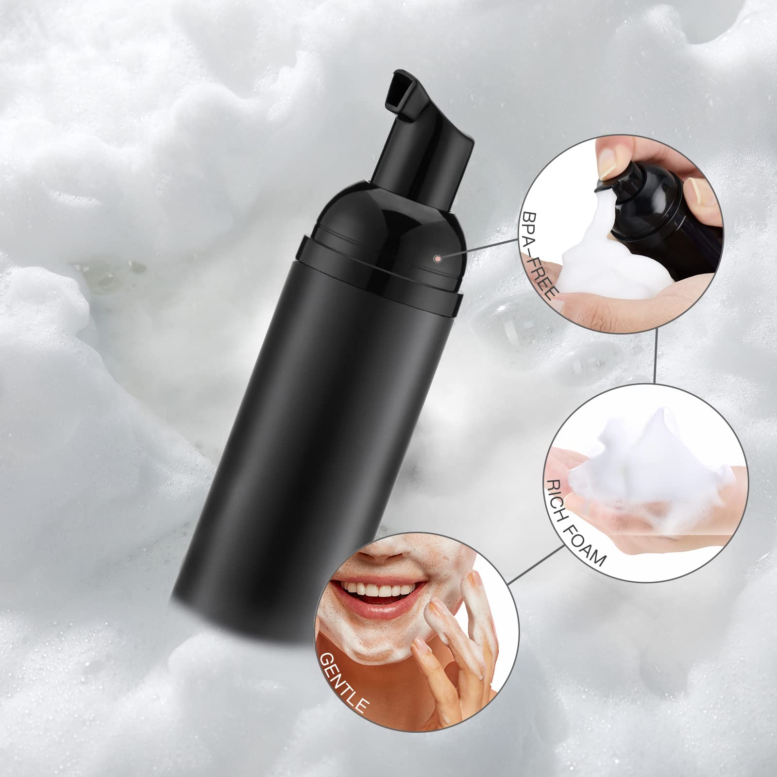 Tekson 30PCS 2 oz Empty Travel Foam Soap Bottles with Black Cap - Refillable Foaming Dispenser for Shampoo, Cleanser & Liquid Soap - Perfect for Home, Travel, Salon & Bathroom Organization
