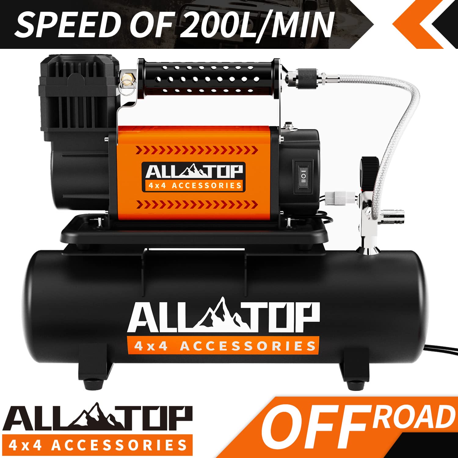 ALL-TOP 12V Portable Air Compressor with 6L Oil-Free Steel Tank - 150PSI Heavy Duty Tire Inflator for Trucks, SUVs, 4x4 Vehicles & RVs - Perfect for Offroad Adventures, Emergency Tire Inflation & Garage Use