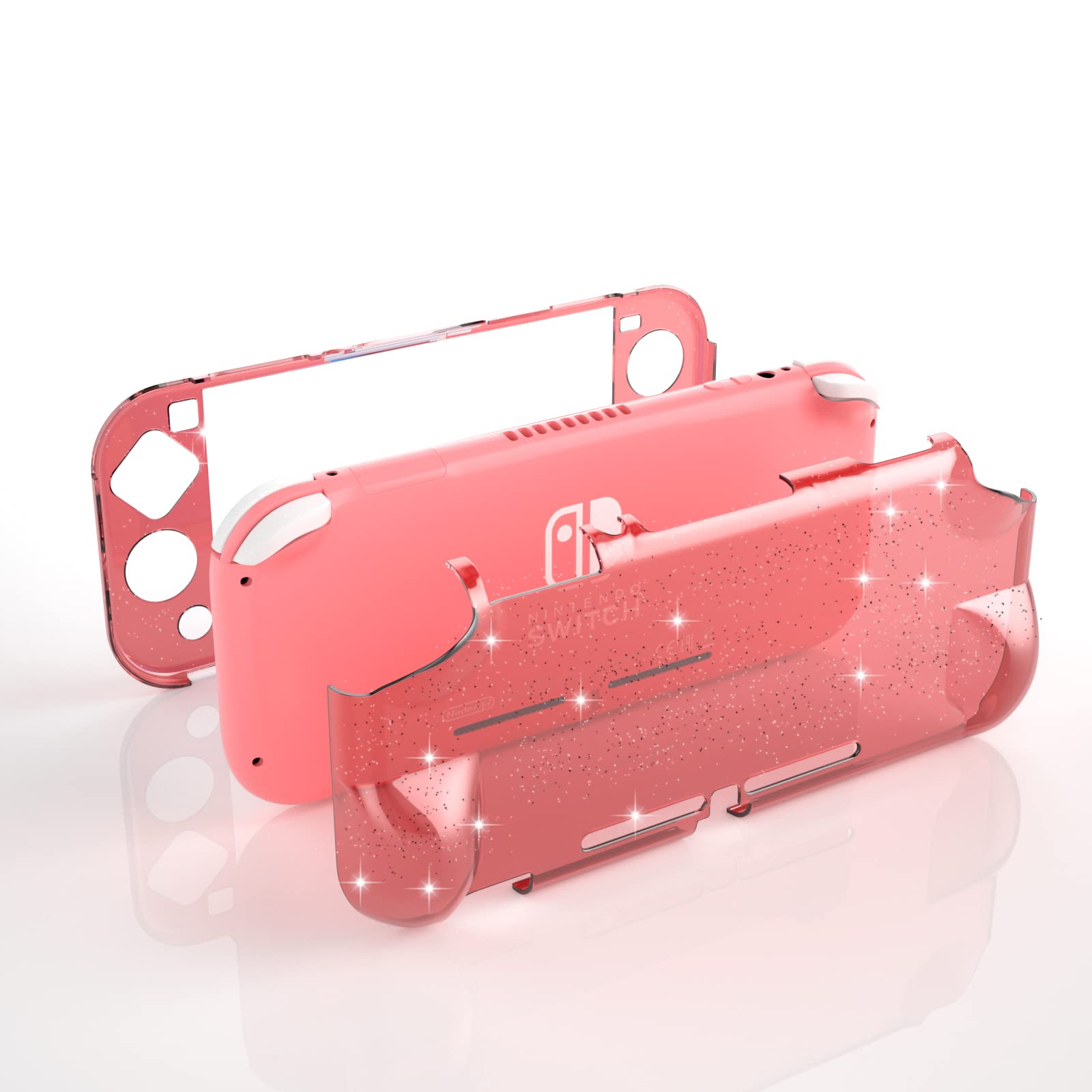 Nintendo Switch Lite Clear Glitter Hard Protective Case - Coral | Shockproof & Scratch-Resistant Cover for Gaming on the Go, Travel & Daily Use