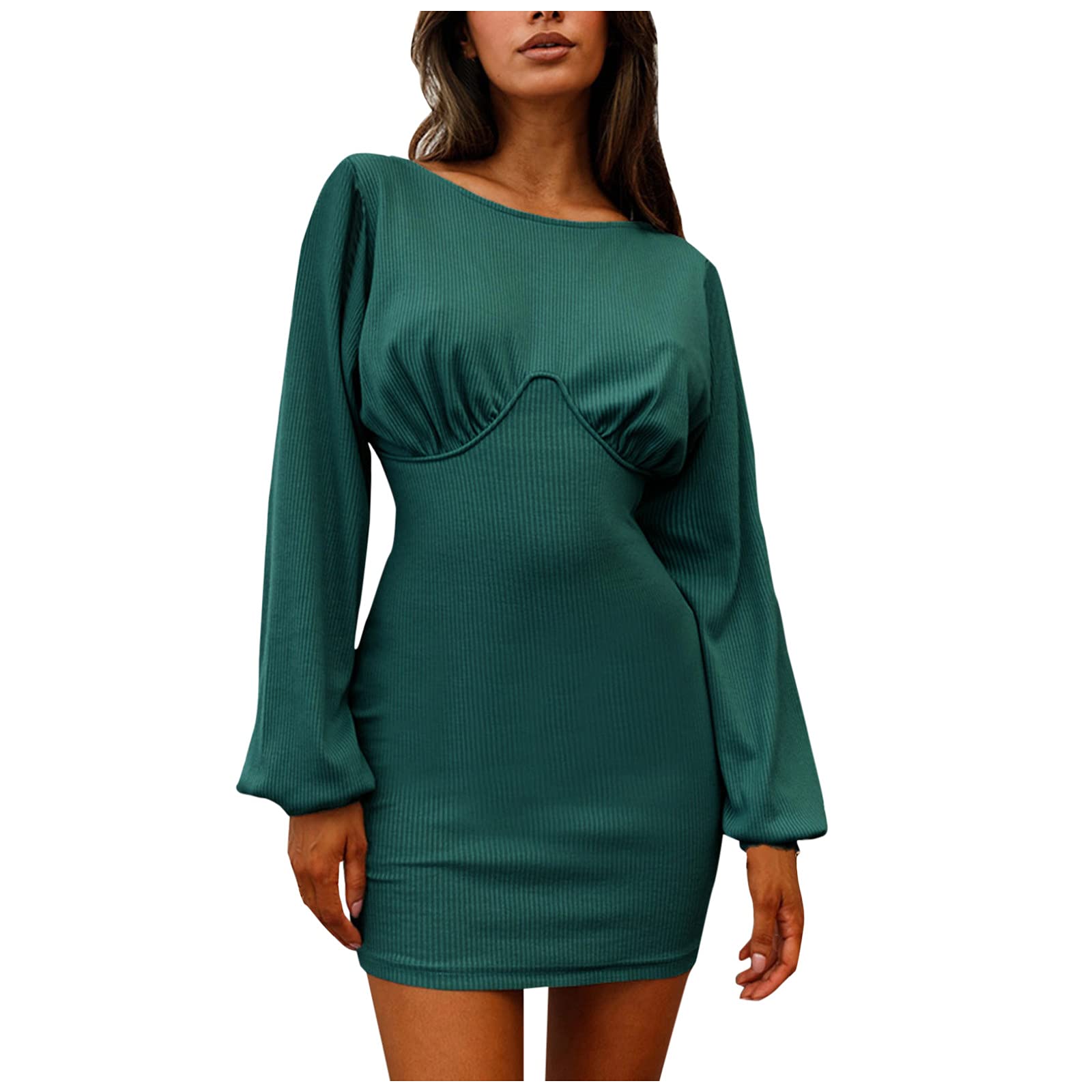Women's Solid Color Long Sleeve Knit Pullover Dress - Slim Fit Winter Warm Knitted Sweater Dress for Fall & Winter, Perfect for Office, Date Night and Holiday Parties