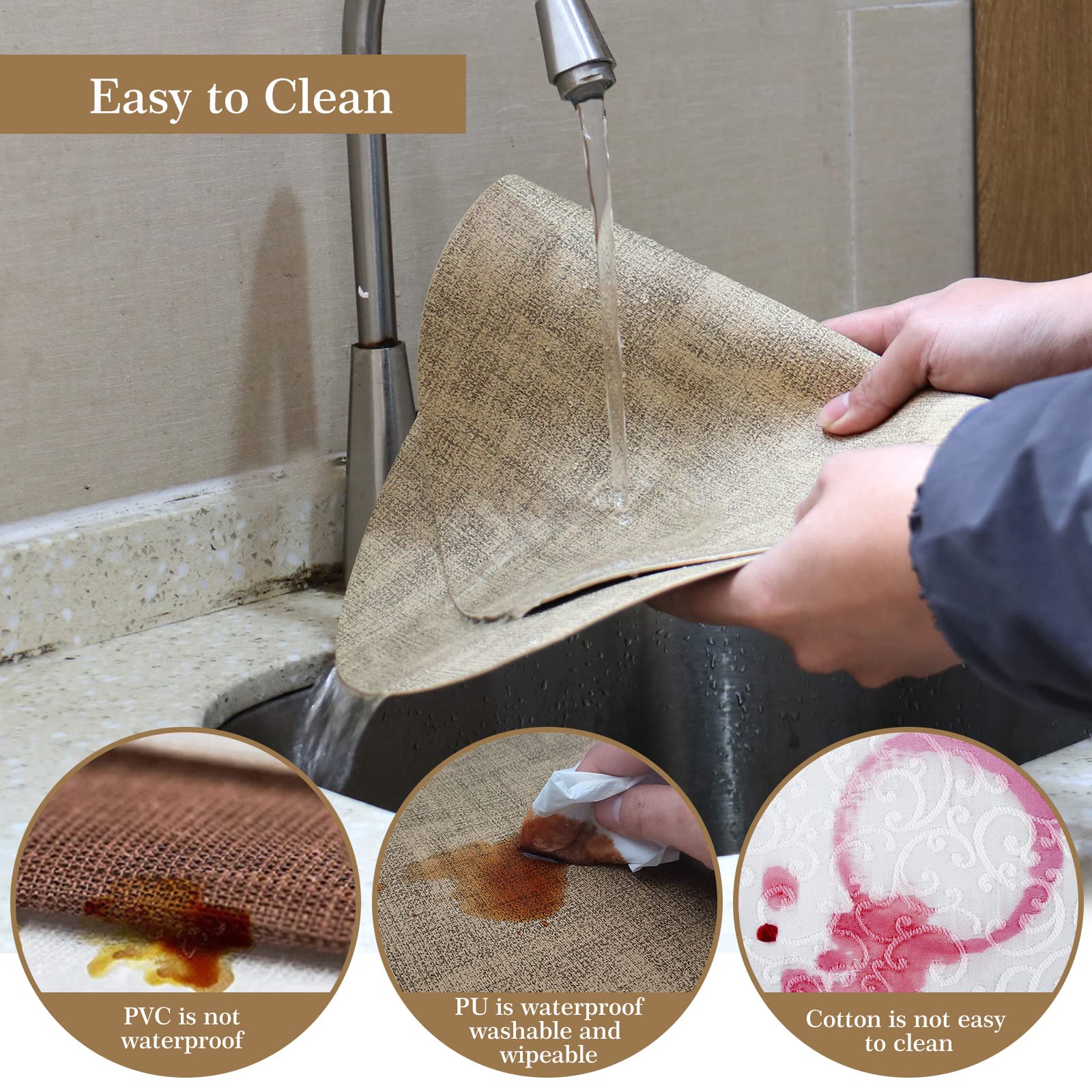 **ANUNU Set of 6 Double-Sided Faux Leather Placemats – Heat Resistant, Waterproof, Non-Slip Oval Dining Table Mats for Kitchen & Home Decor (Camel) – Perfect for Everyday Meals, Dinner Parties & Holiday Gatherings**