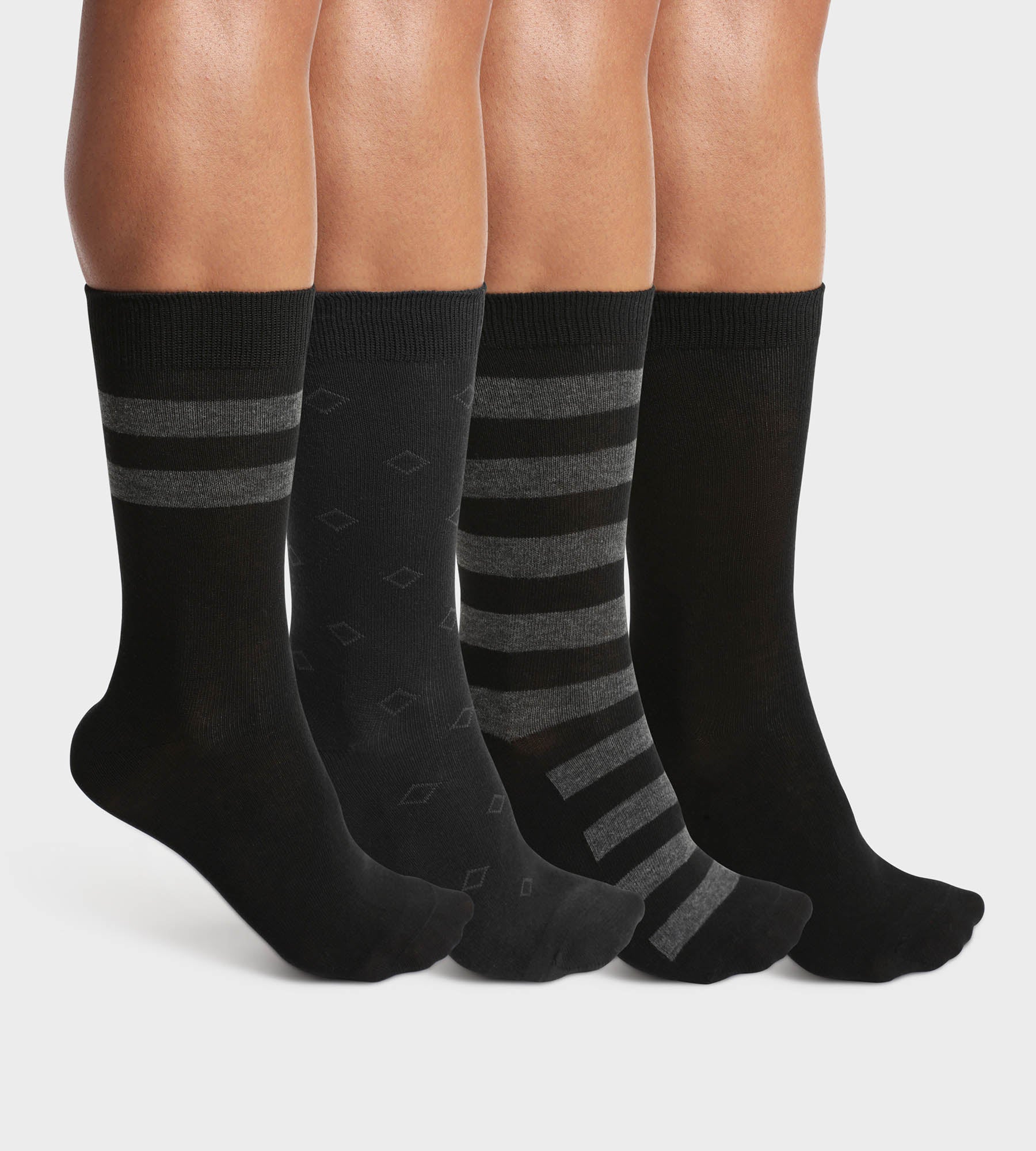 4 Pack Men's Striped Cotton Socks - Black EcoDim Style - Comfortable Casual & Athletic Wear for Everyday Use
