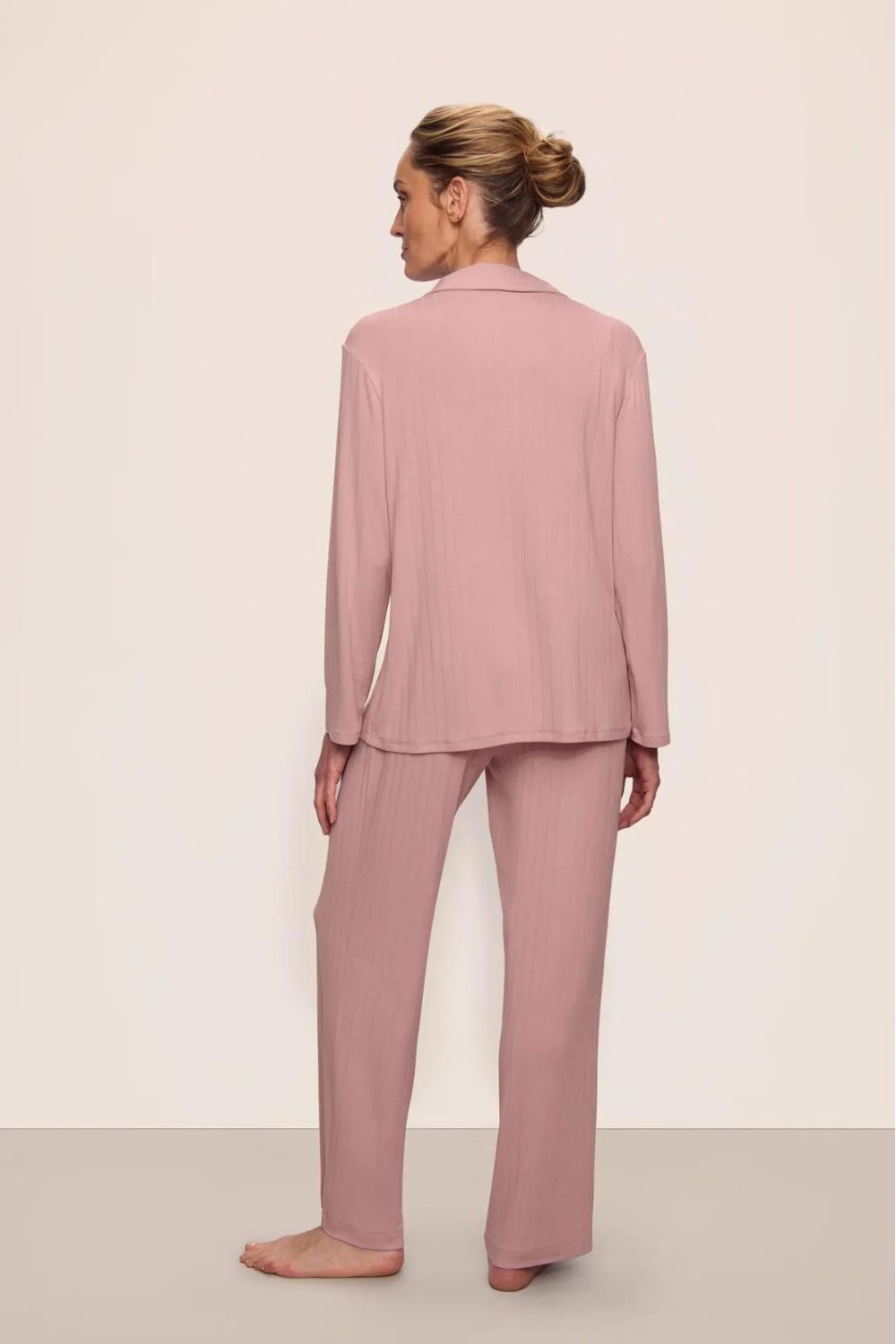 Gisele Ribbed Long Pajama Set for Women - Soft Comfortable Sleepwear in Pale Mauve - Perfect for Cozy Nights, Lounging & Relaxing at Home