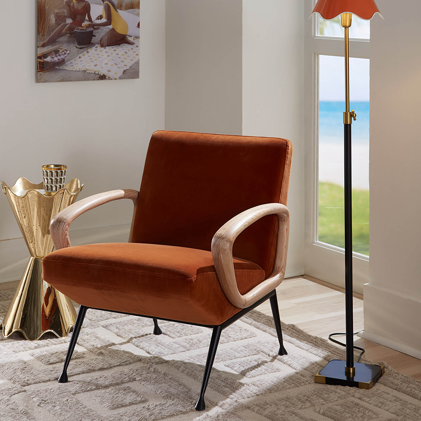 Gainsbourg Lounge Chair - Modern Mid-Century Accent Chair for Living Room, Bedroom & Office - Comfortable Upholstered Armchair with Wooden Legs