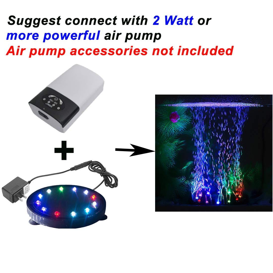 12 LED Aquarium Bubble Light - 5 Inch Submersible Air Stone for Fish Tank, Turtle Tank Decoration | Energy Efficient LED Bubbler Lamp with Air Pump | Perfect for Home Aquariums, Office Fish Tanks & Aquatic Pet Habitats