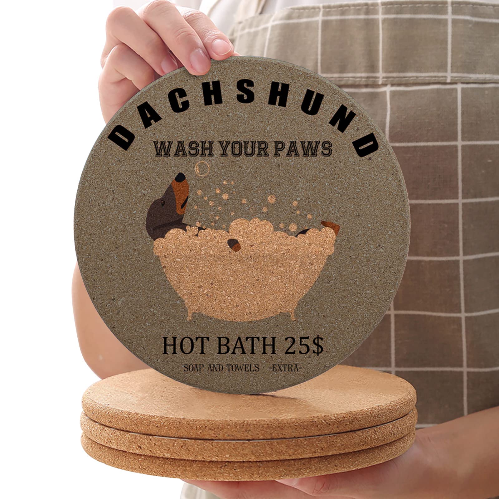 16-Piece Cork Round Trivets Set - Animal-Themed Hot Pot Holders for Kitchen, Bar, Restaurant & Cafe - 6.3 Inch Heat-Resistant Coasters for Dishes, Bowls, Pans - Dachshund Dog Design with 