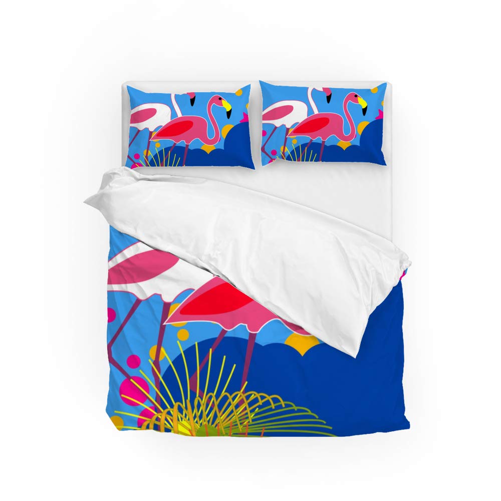 King Duvet Cover Set 3 Pieces - Tropical Flamingo & Exotic Plant Print Luxury Bedding for Kids, Women & Teens - 2 Pillow Shams, Zipper Closure, All-Season Polyester - Perfect for Bedroom Decor, Guest Room & Vacation Home Styling