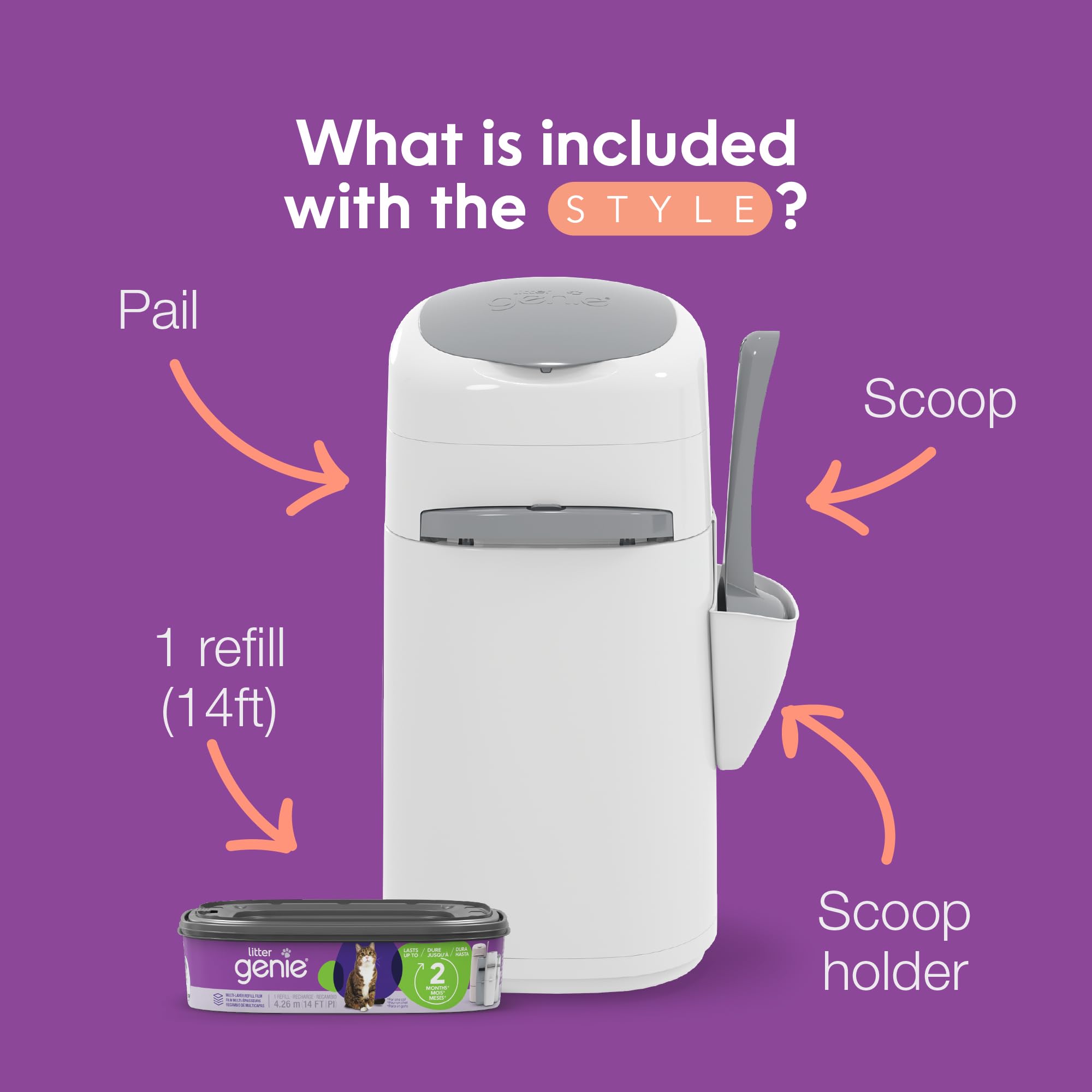 Litter Genie Cat Litter Disposal System - Odor Control Waste Pail with Refill Bag | Convenient Cat Litter Box Accessory for Home, Apartment & Multi-Cat Households