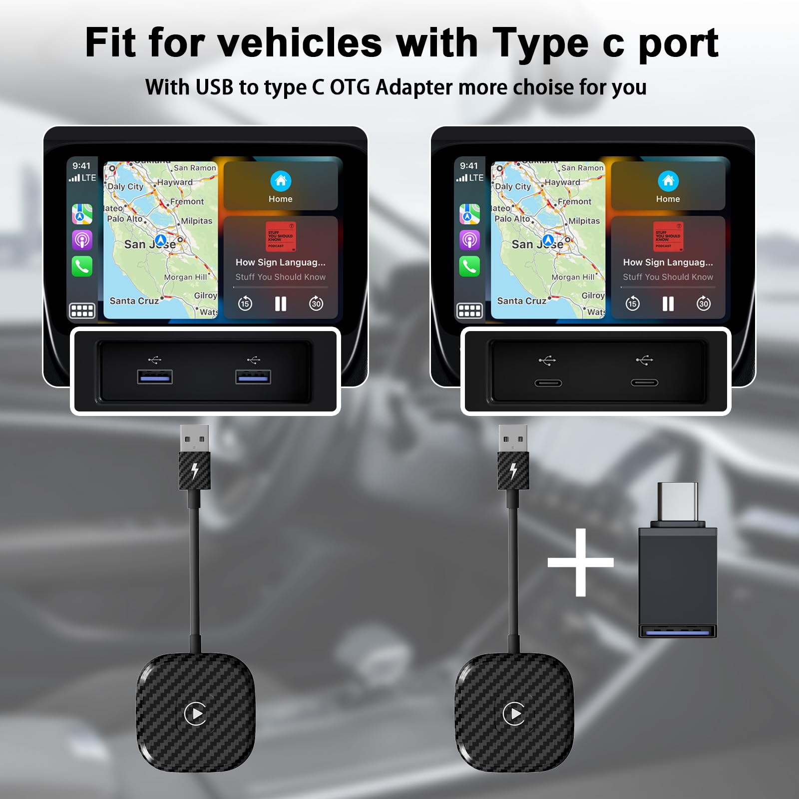 Wireless CarPlay Adapter for iPhone - Plug & Play for Cars with Wired CarPlay (Carbon) - Upgrade Your Drive
