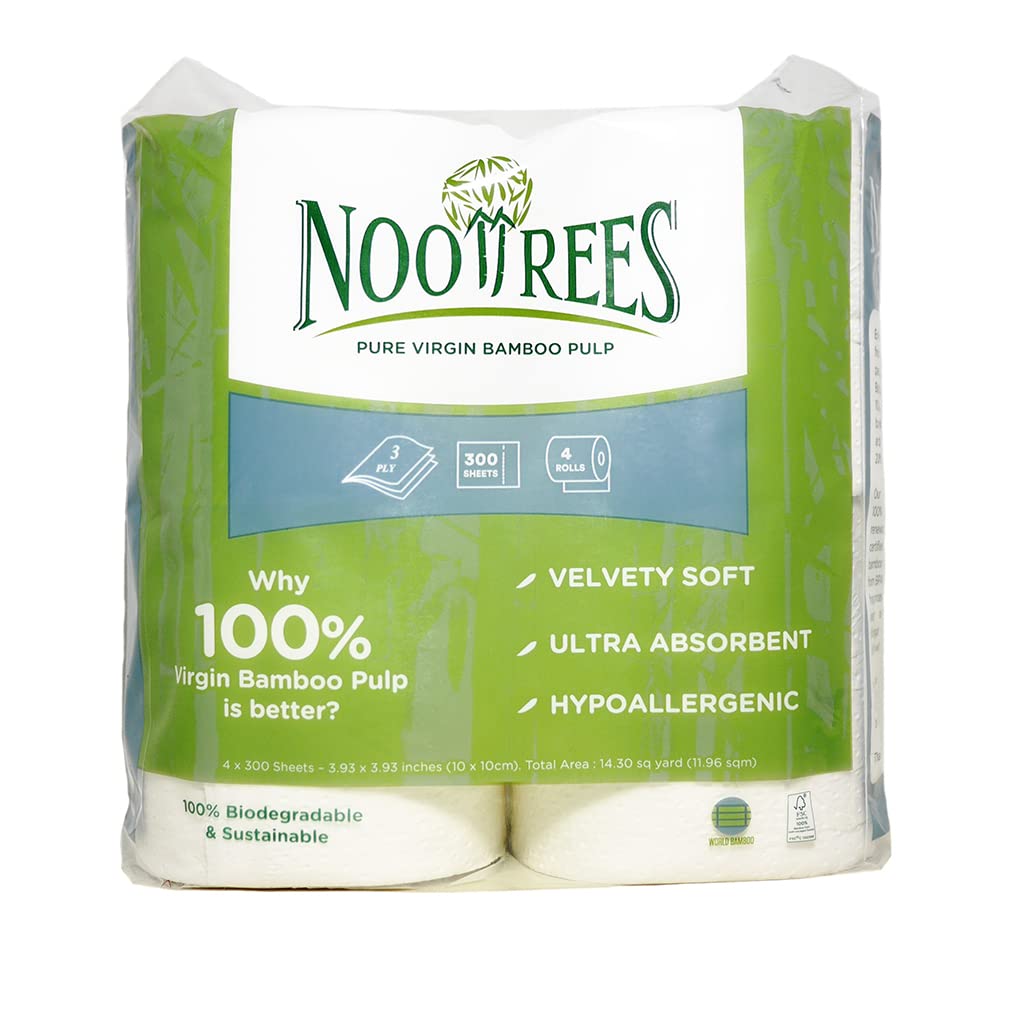 Eco-Friendly Bamboo 3-Ply Toilet Paper - 12 Pack (48 Rolls Total) | 300 Sheets per Roll | 100% Biodegradable, Hypoallergenic & Ultra Absorbent | Sustainable & Velvety Soft Bath Tissue for Home, Office & RV Use