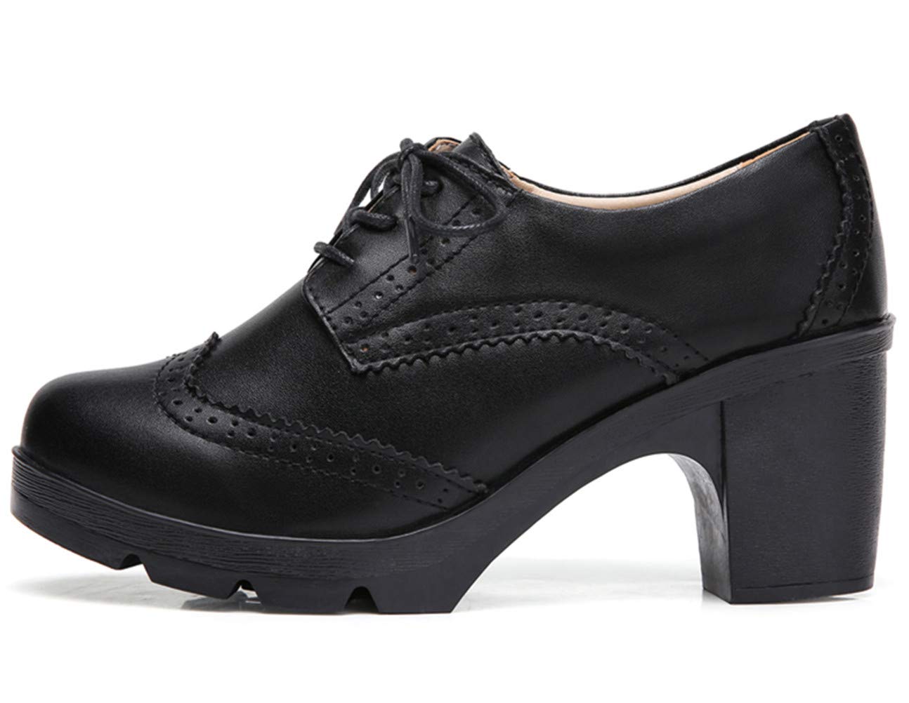DADAWEN Women's Classic T-Strap Platform Oxford Shoes - Mid Heel Square Toe Dress Pumps for Work, Party & Wedding | Comfortable & Stylish Women's Formal Shoes