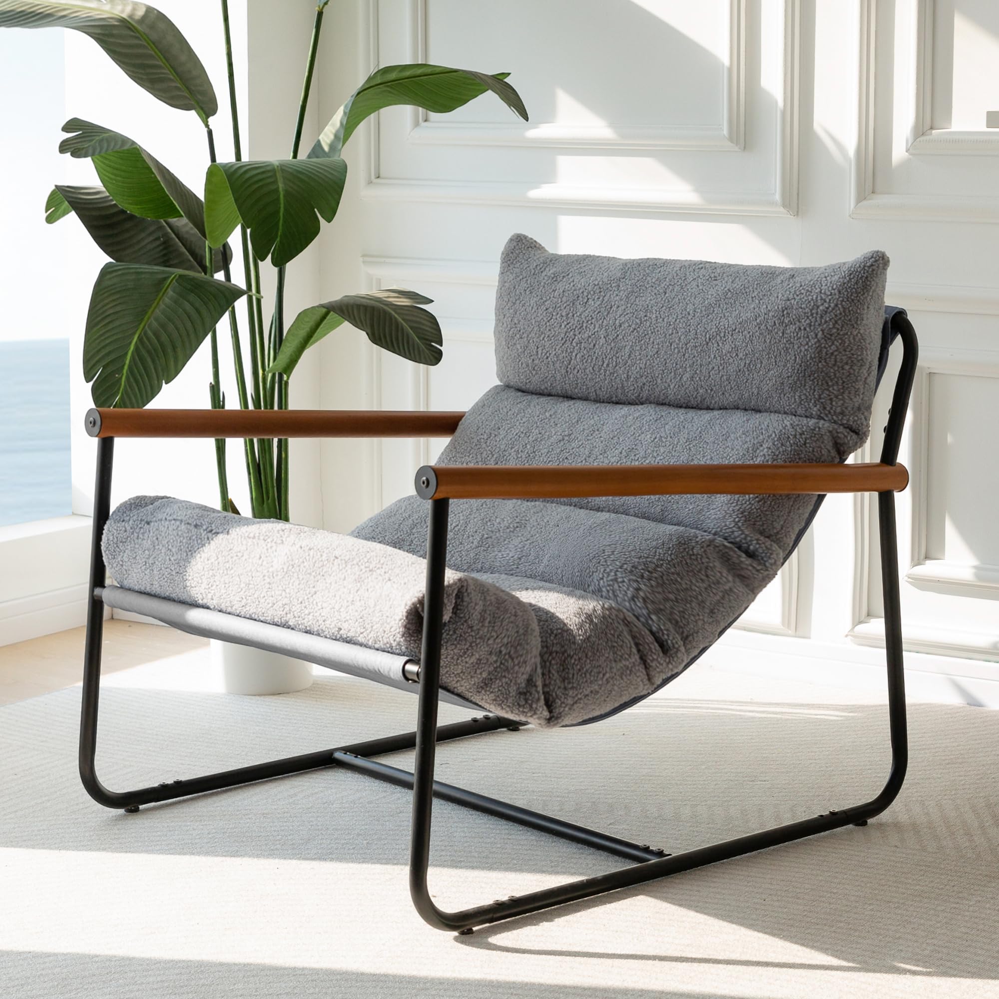 MAXYOYO Sherpa Accent Chair - Plush Boucle Armchair for Living Room, Cozy Reading Chair, Modern Bedroom Seating in Grey | Perfect for Small Spaces, Home Office & Nursery Decor