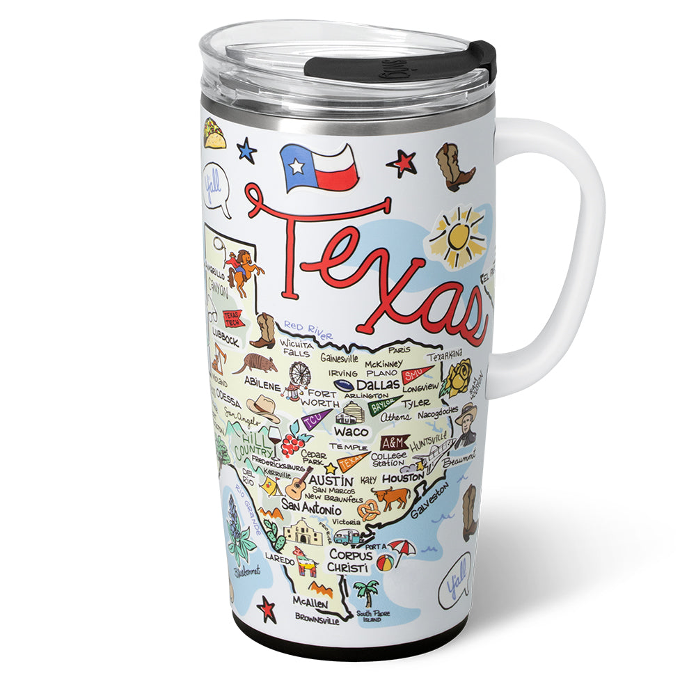 22oz Texas Insulated Travel Mug - Stainless Steel Vacuum Flask with Lid & Handle - Perfect for Coffee, Tea & Hot Drinks on the Go, Commuting & Road Trips